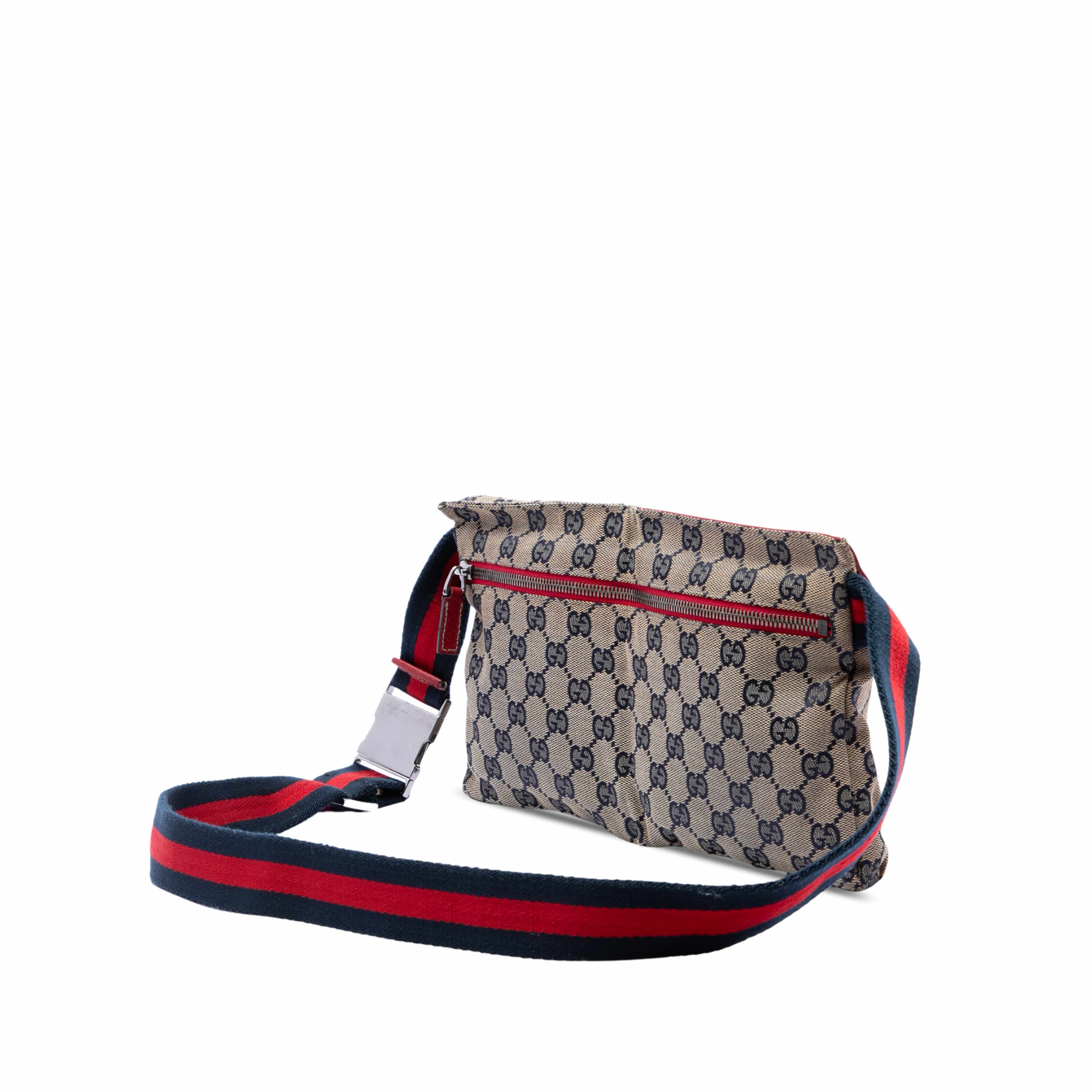 Gucci Gg Canvas Web Double Pocket Belt Bag, från Luxclusif, i färgen beige. Klicka för att öppna bilden i stort format