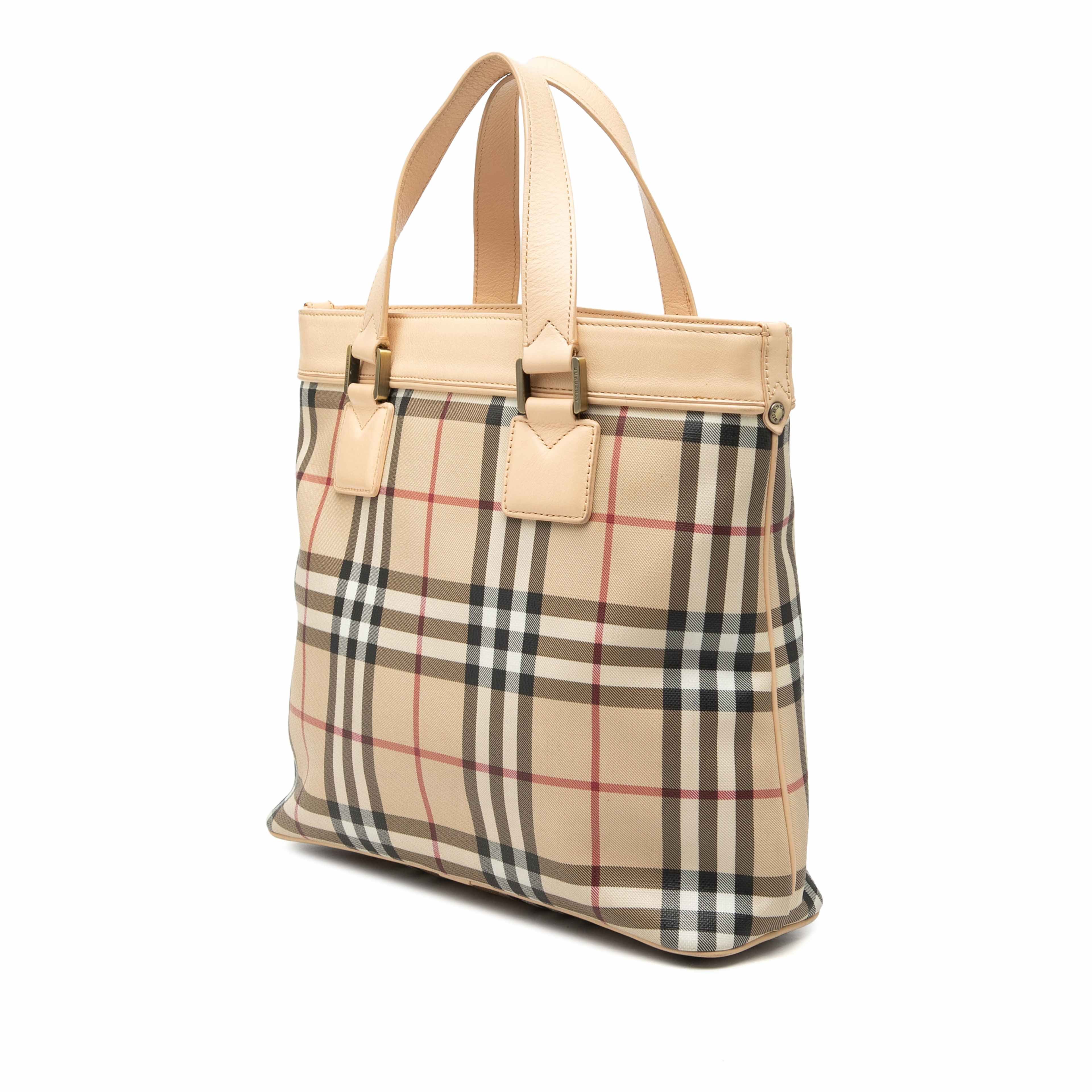 Burberry House Check Canvas Handbag, från Luxclusif, i färgen beige. Klicka för att öppna bilden i stort format
