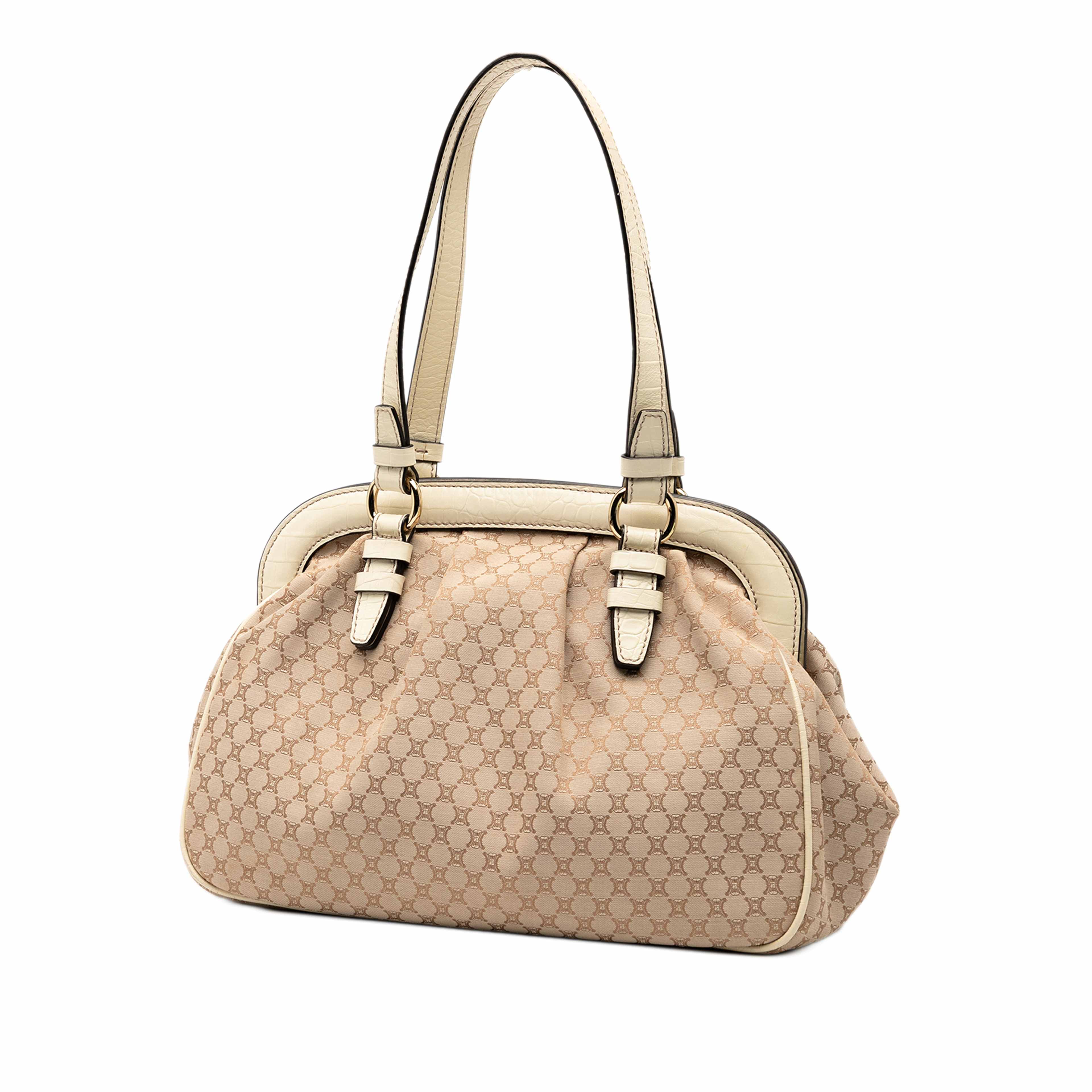 Celine Macadam Canvas Tassel Frame Satchel, från Luxclusif, i färgen beige. Klicka för att öppna bilden i stort format