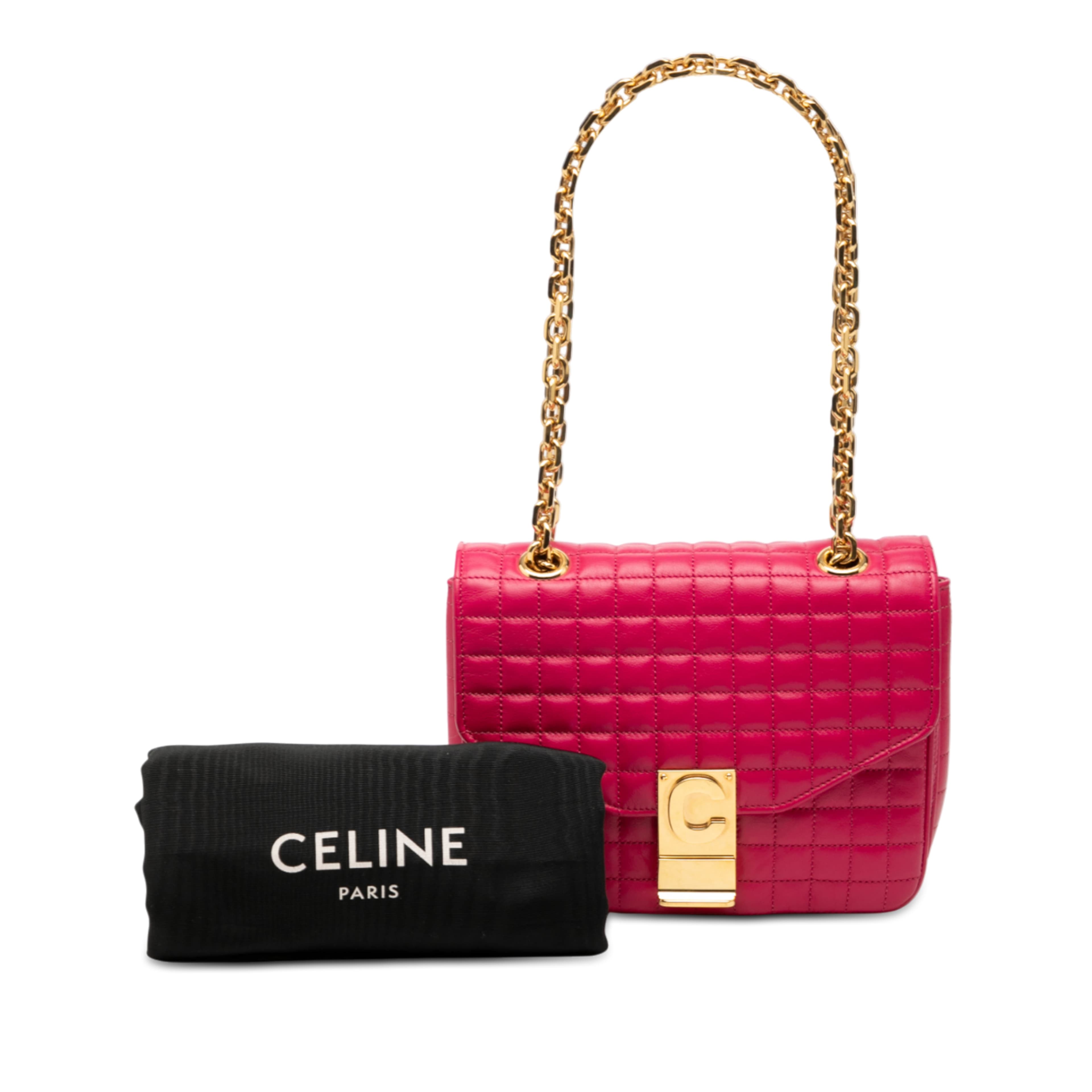 Celine Small Quilted Calfskin C Bag, från Luxclusif, i färgen rosa. Klicka för att öppna bilden i stort format