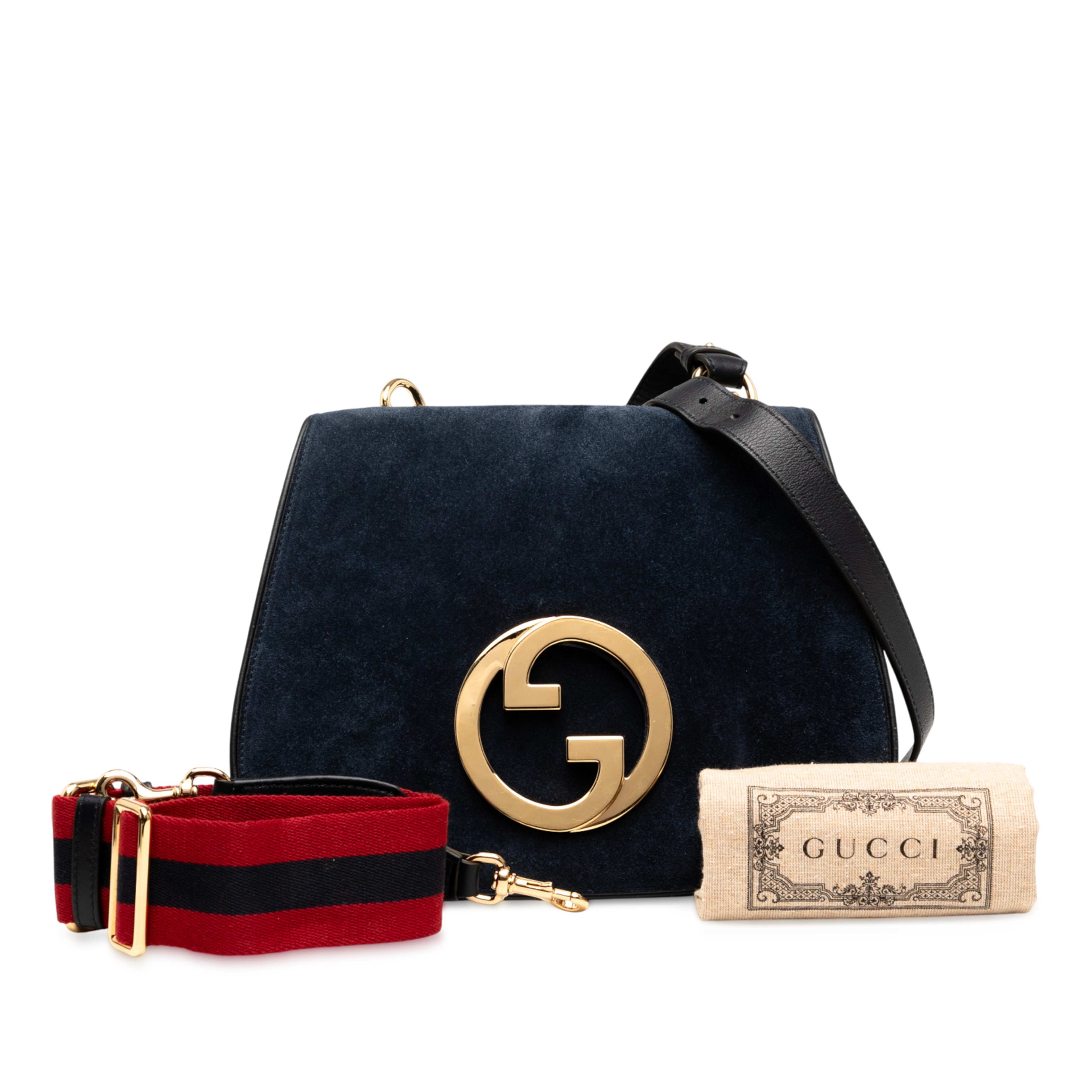 Gucci Medium Suede Blondie Crossbody, från Luxclusif, i färgen blå. Klicka för att öppna bilden i stort format