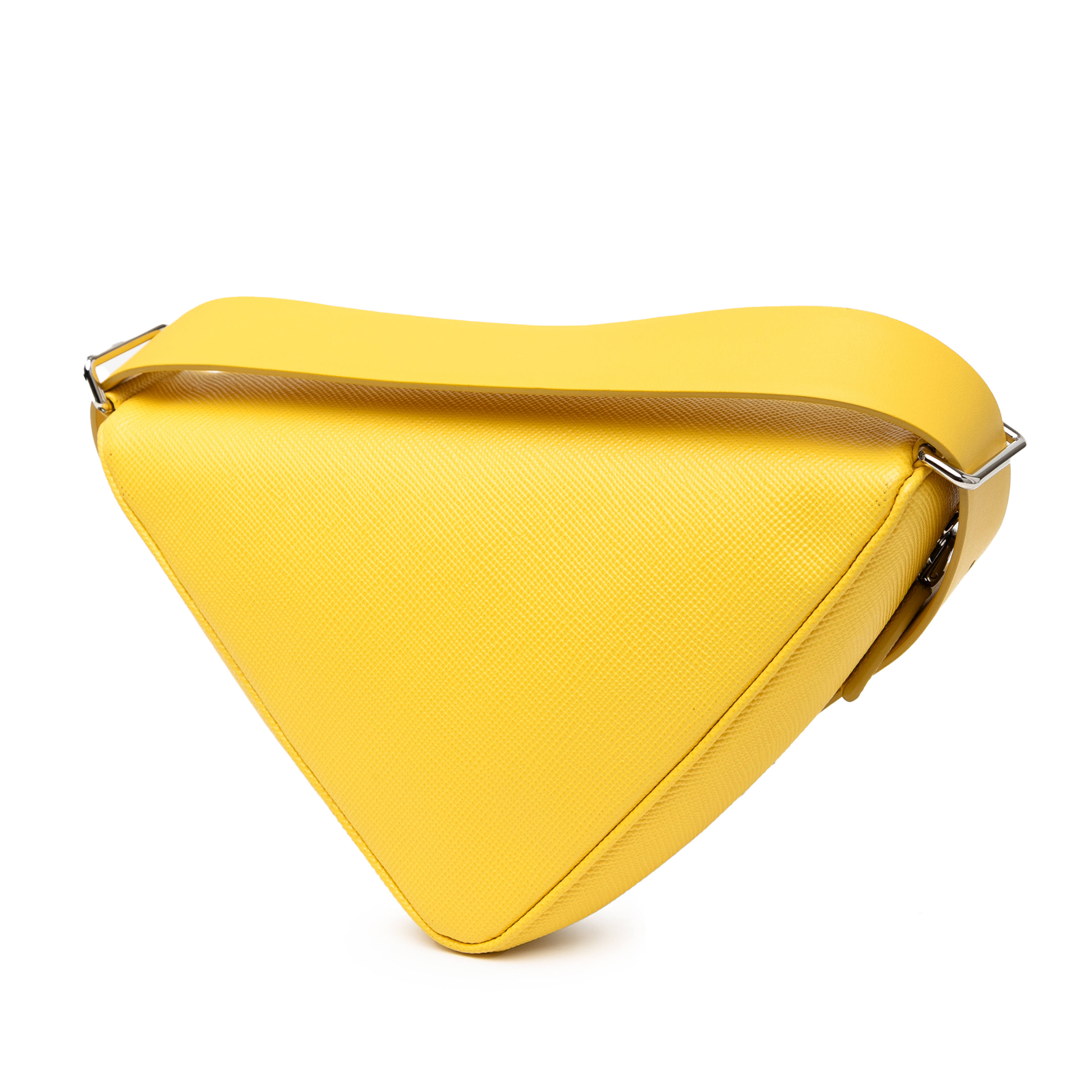 Prada Saffiano Triangle Convertible Shoulder Bag, från Luxclusif, i färgen yellow. Klicka för att öppna bilden i stort format