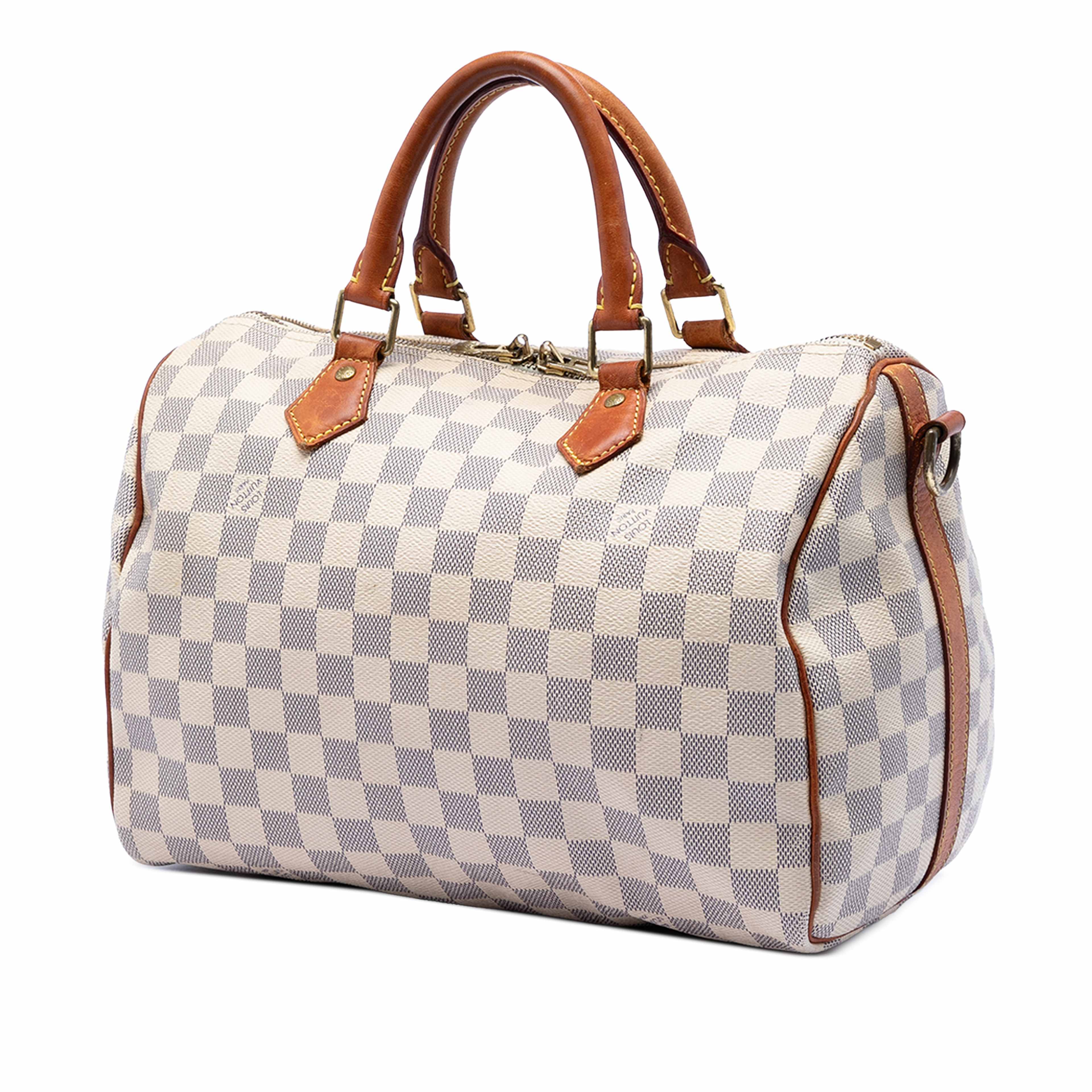 Louis Vuitton Damier Azur Speedy Bandouliere 30, från Luxclusif, i färgen white. Klicka för att öppna bilden i stort format