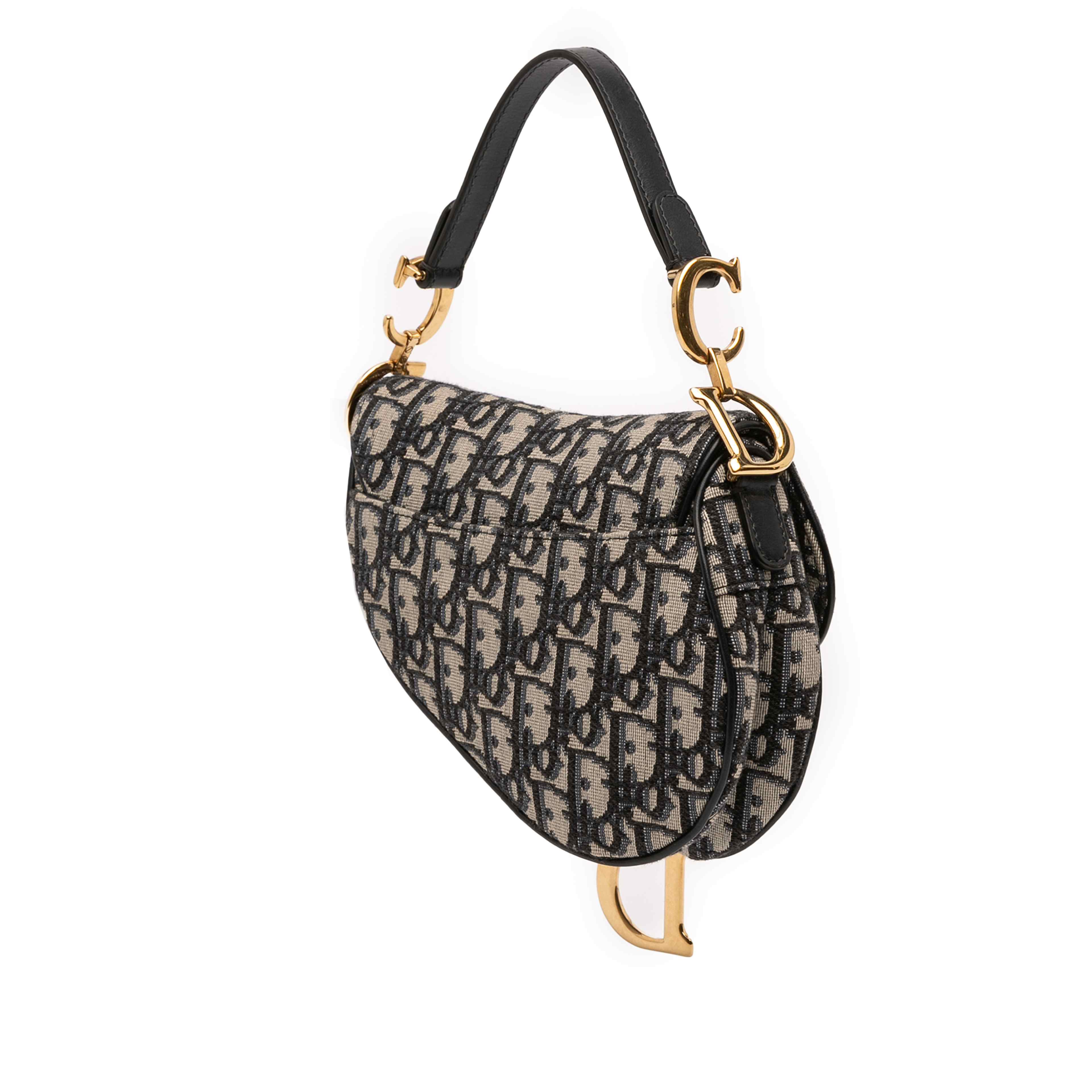 Dior Mini Oblique Canvas Saddle Bag, från Luxclusif, i färgen navy. Klicka för att öppna bilden i stort format