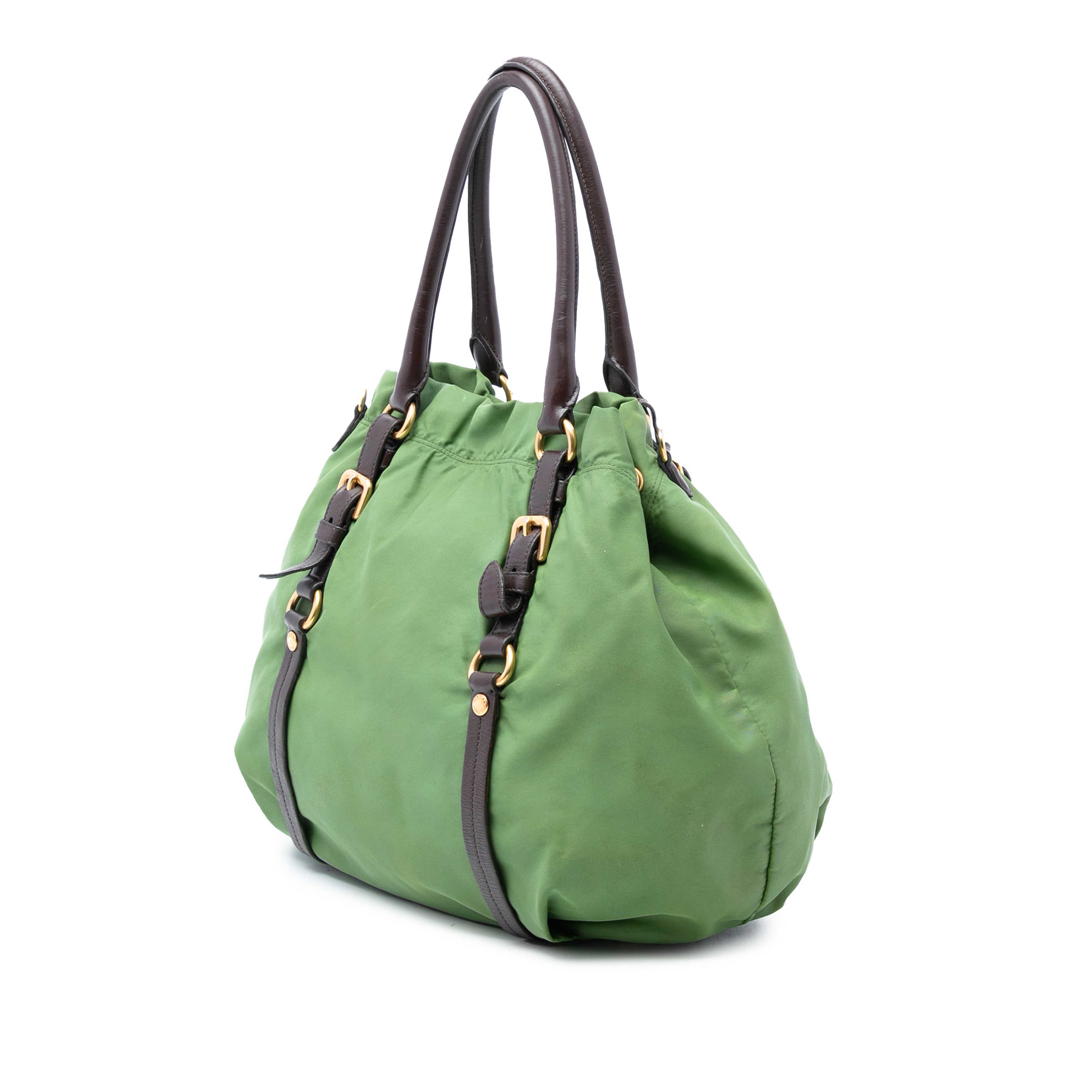 Prada Tessuto Canapa Logo Satchel, från Luxclusif, i färgen green. Klicka för att öppna bilden i stort format