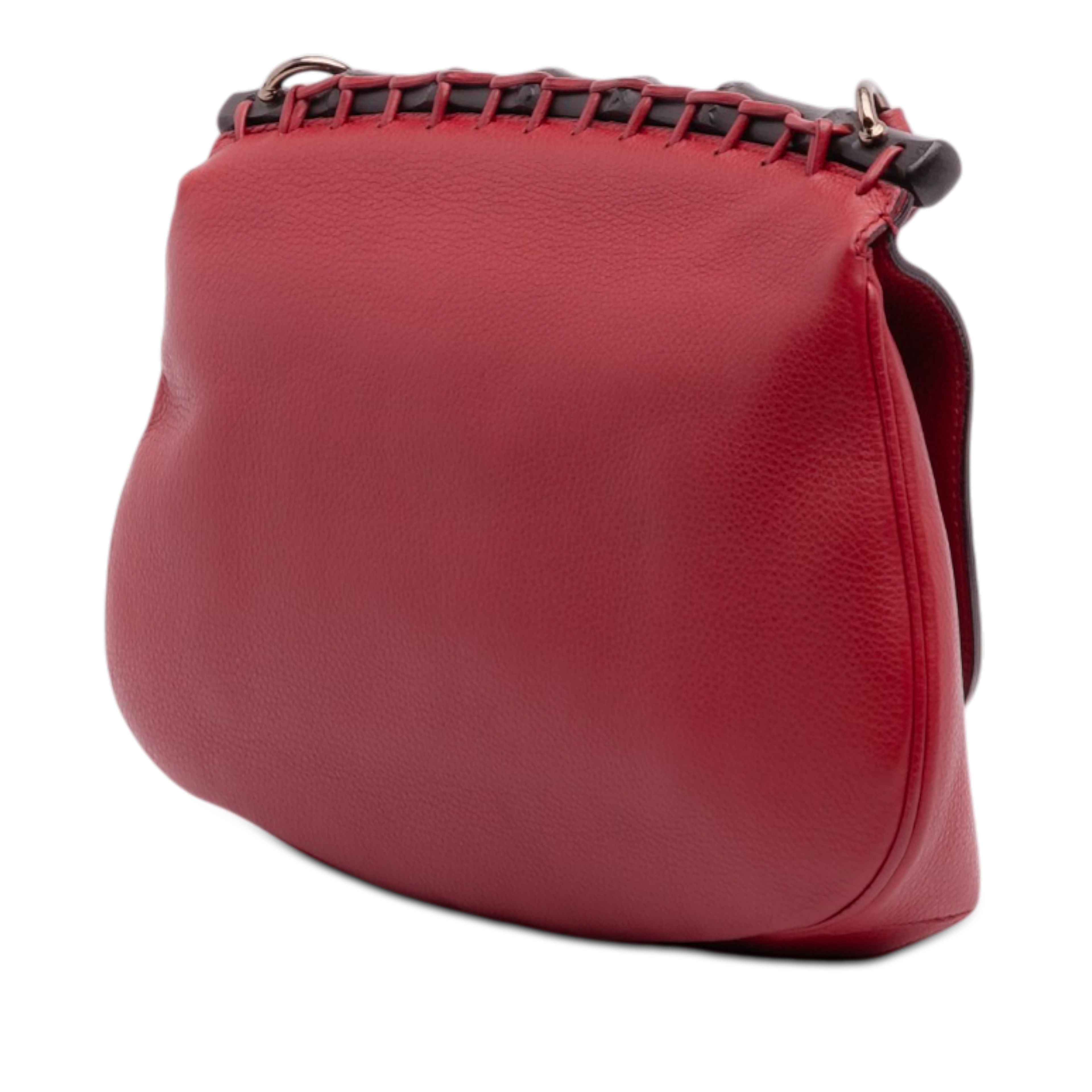 Gucci Medium Leather Bamboo Nouveau Fringe Crossbody, från Luxclusif, i färgen röd. Klicka för att öppna bilden i stort format