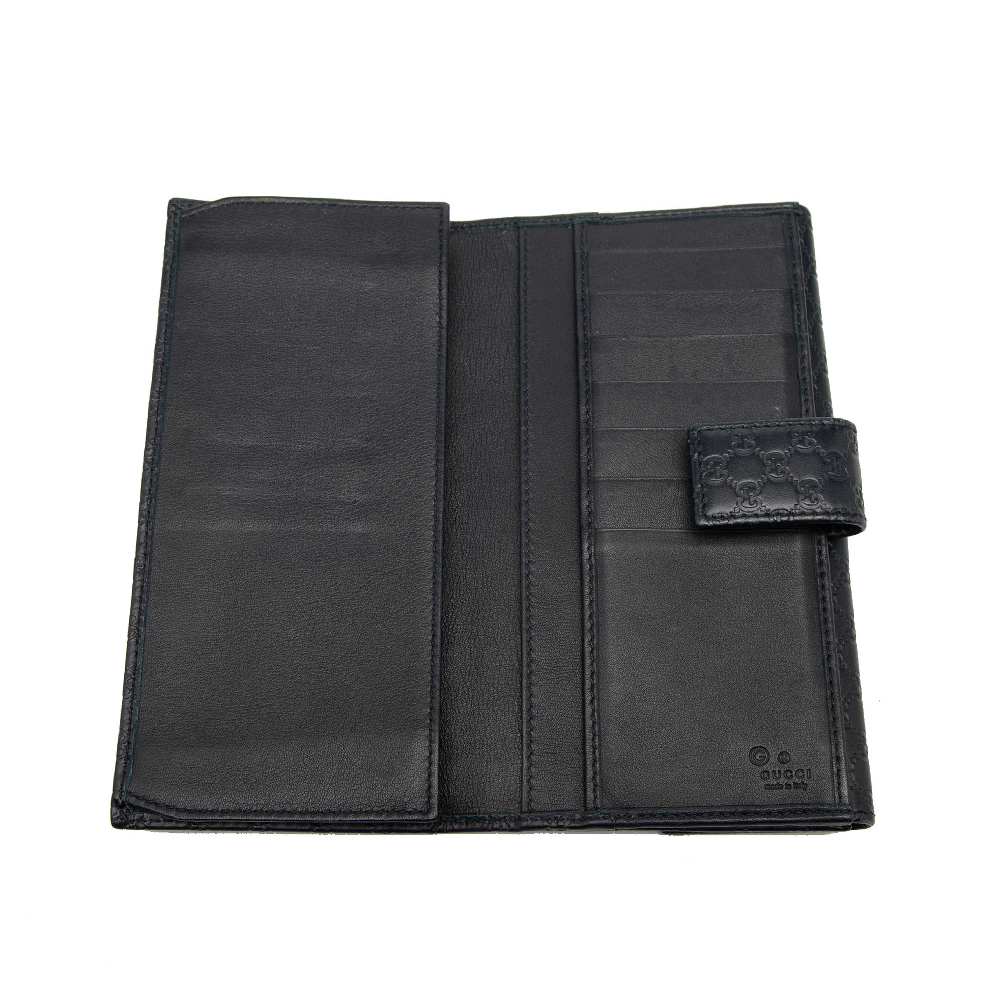 Gucci Microguccissima Long Wallet, från Luxclusif, i färgen navy. Klicka för att öppna bilden i stort format
