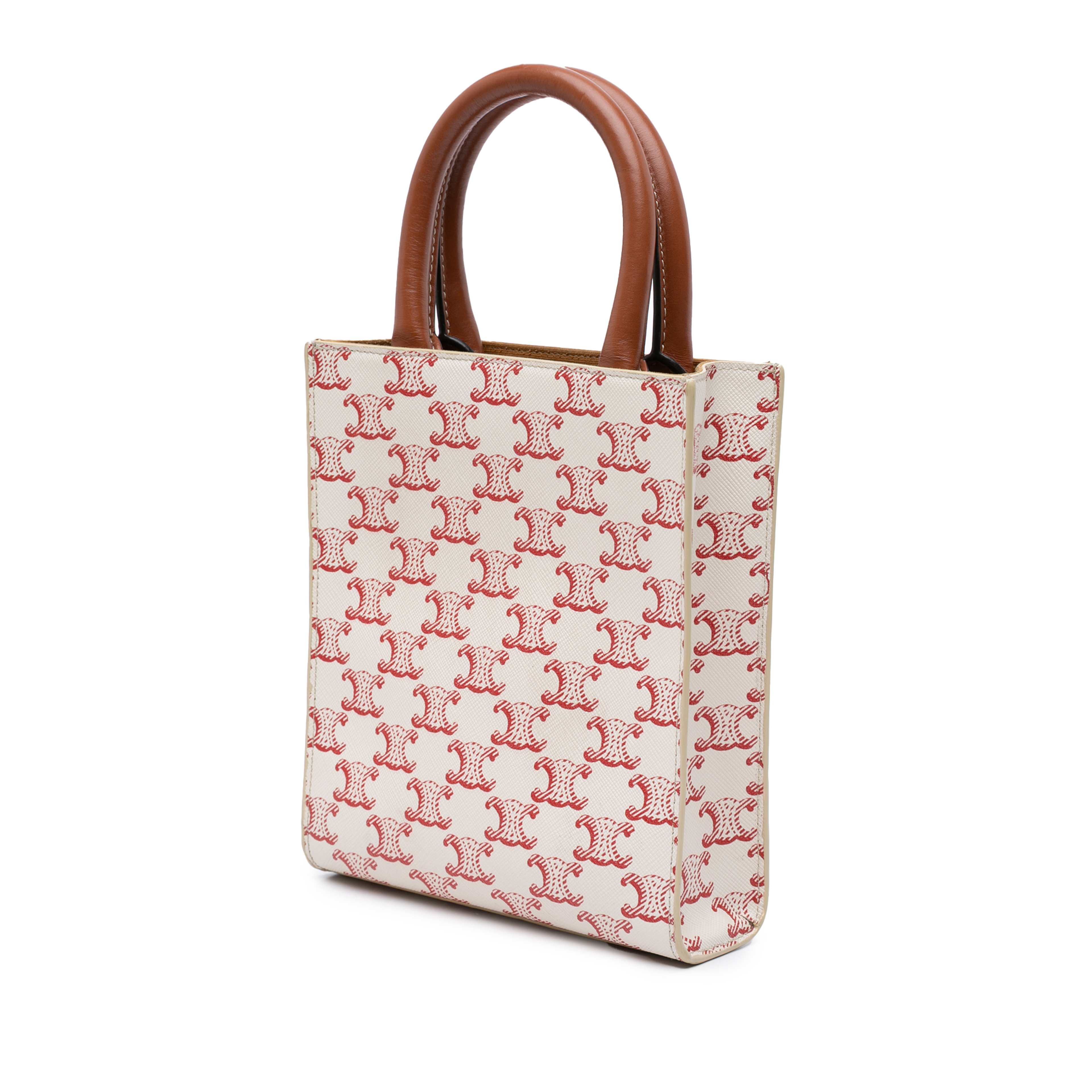 Celine Mini Triomphe Coated Canvas Vertical Cabas Satchel, från Luxclusif, i färgen white. Klicka för att öppna bilden i stort format