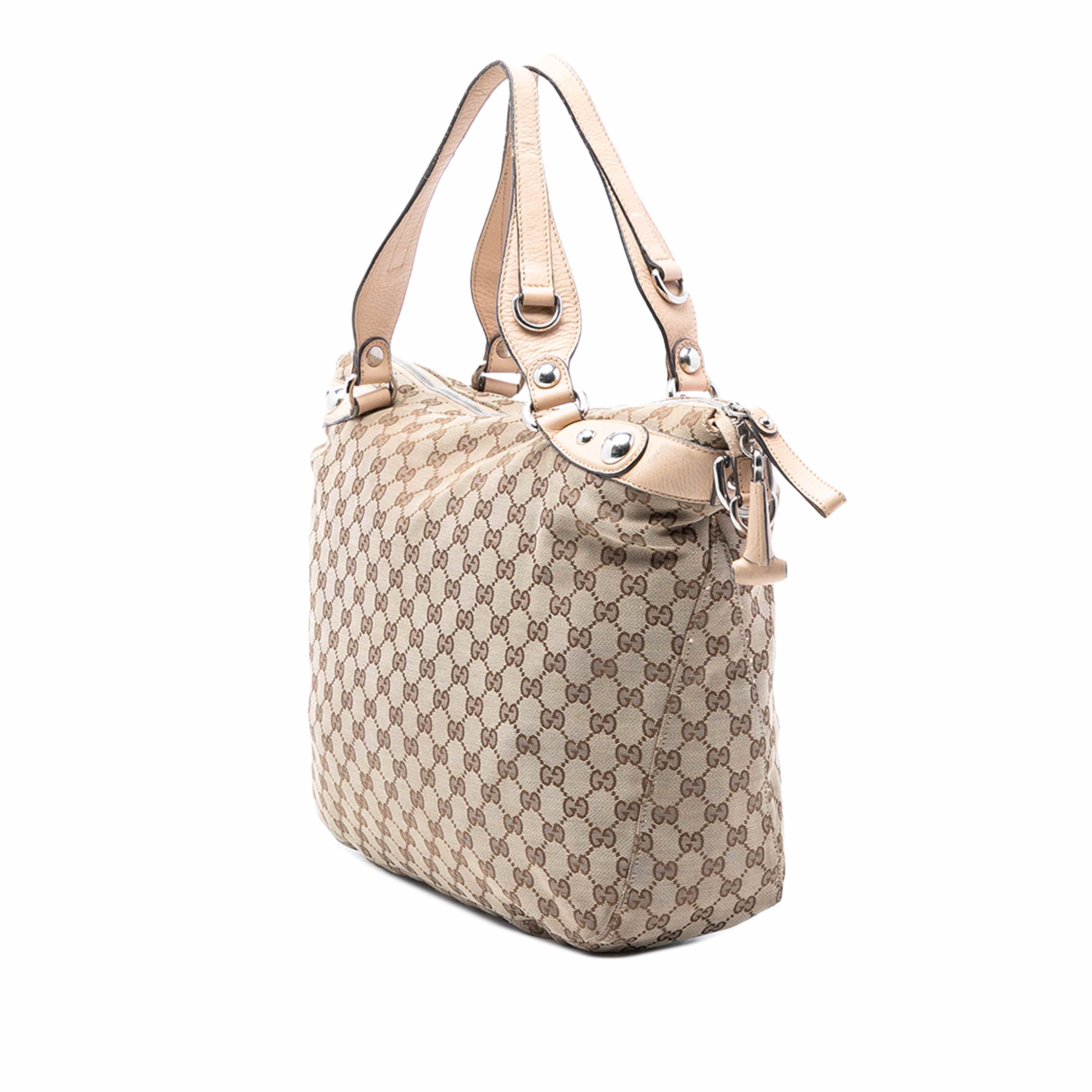 Gucci Large Gg Canvas Icon Bit Satchel, från Luxclusif, i färgen beige. Klicka för att öppna bilden i stort format