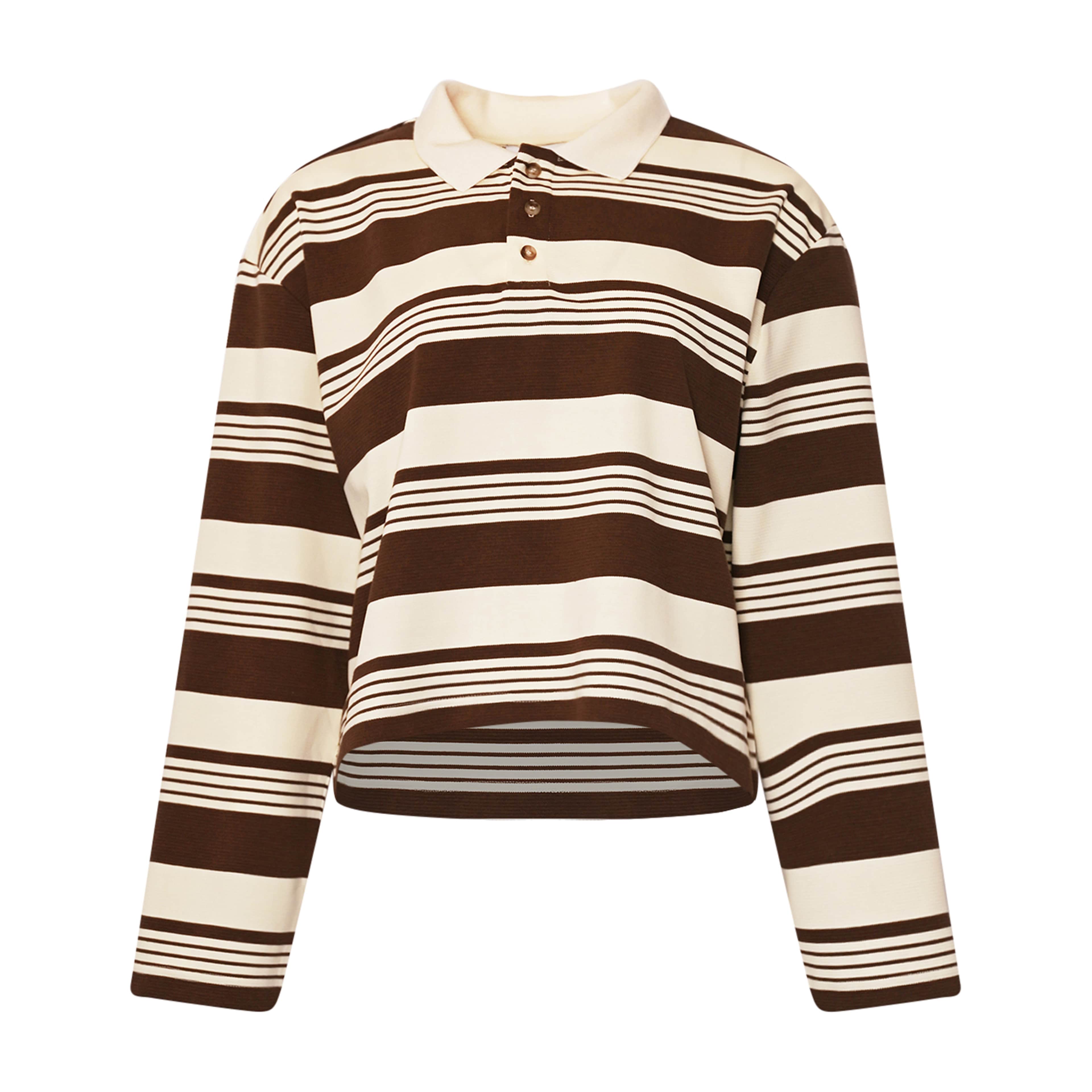 Lynlee Polo - Brown Offwhite Stripe Cropped
