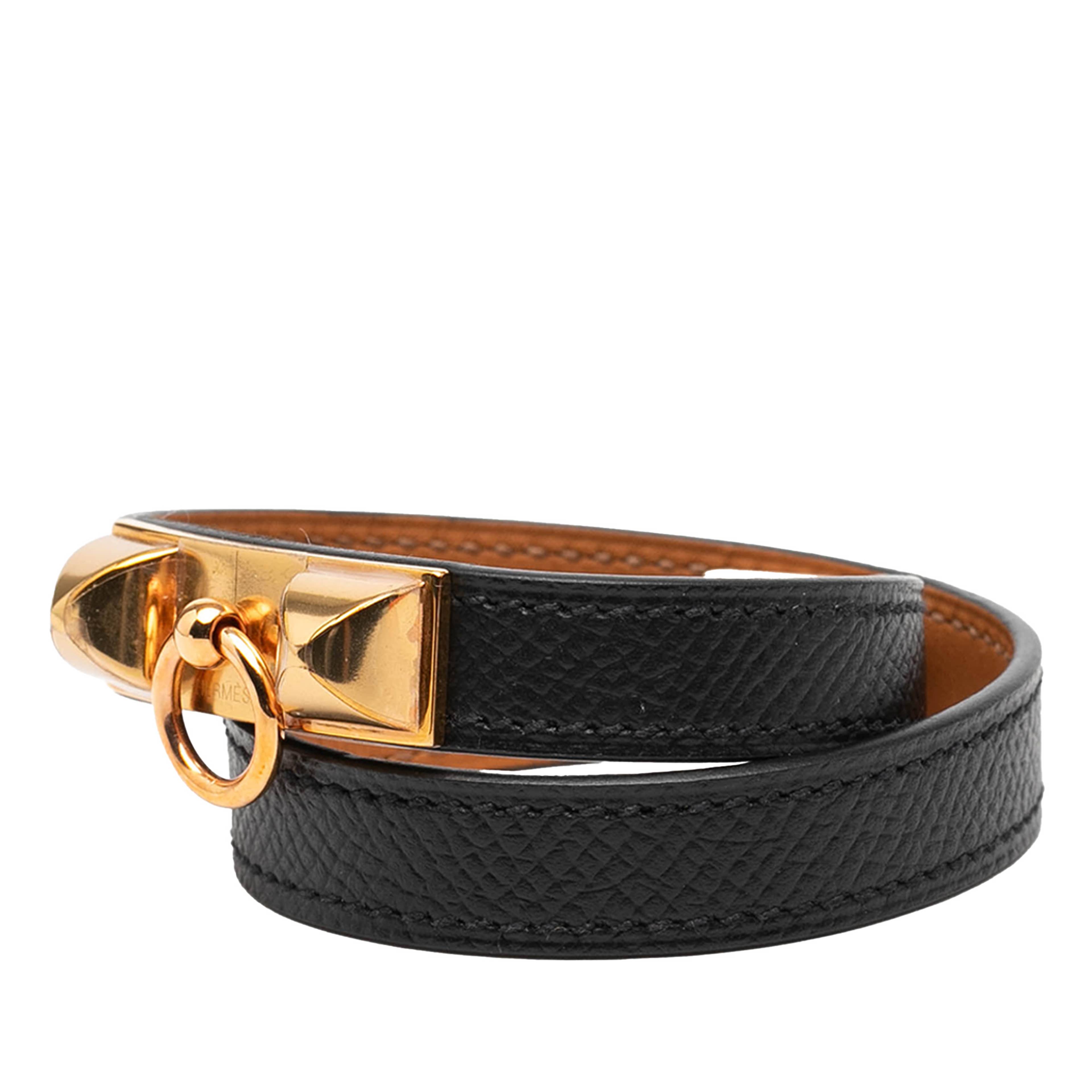 Hermès Epsom Rivale Double Tour Bracelet, från Luxclusif, i färgen svart. Klicka för att öppna bilden i stort format