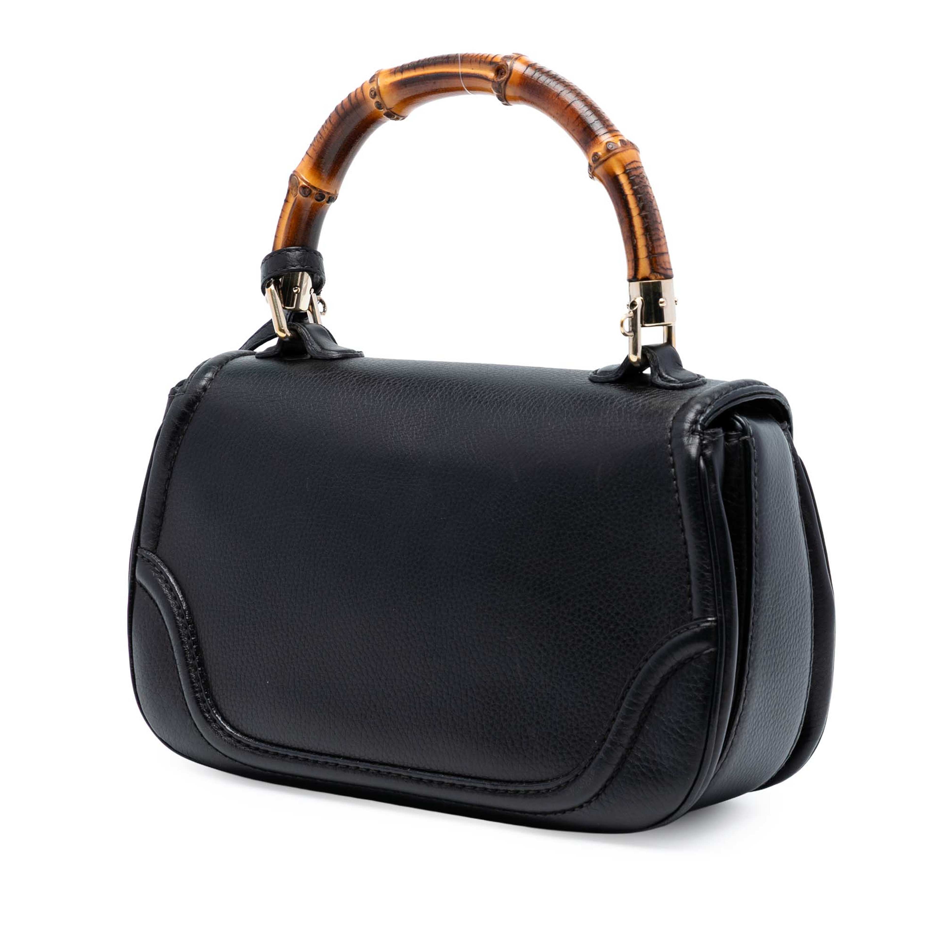 Gucci Medium Leather New Bamboo Satchel, från Luxclusif, i färgen black. Klicka för att öppna bilden i stort format