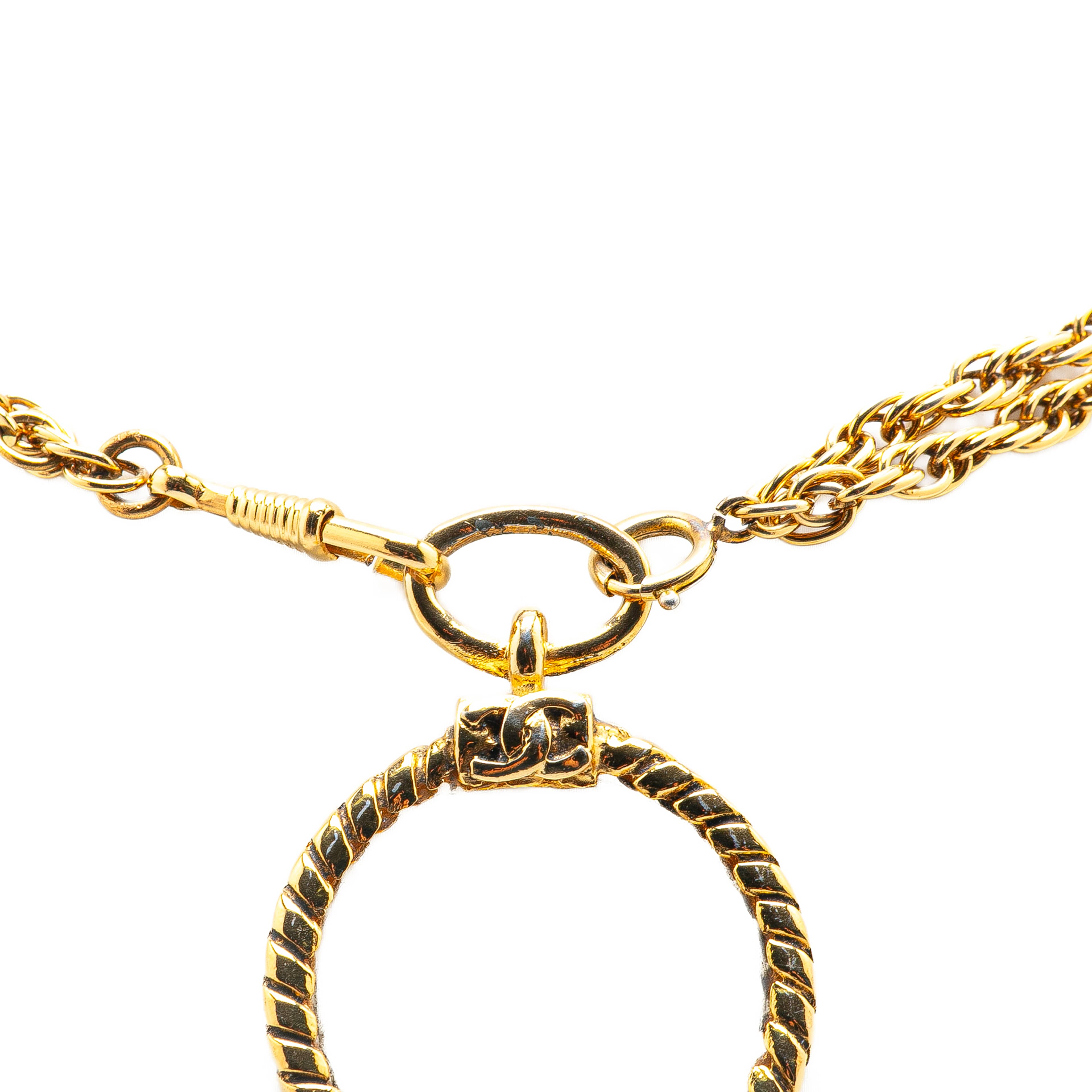 Chanel Gold Plated Double Chain Loupe Magnifying Glass Pendant Necklace