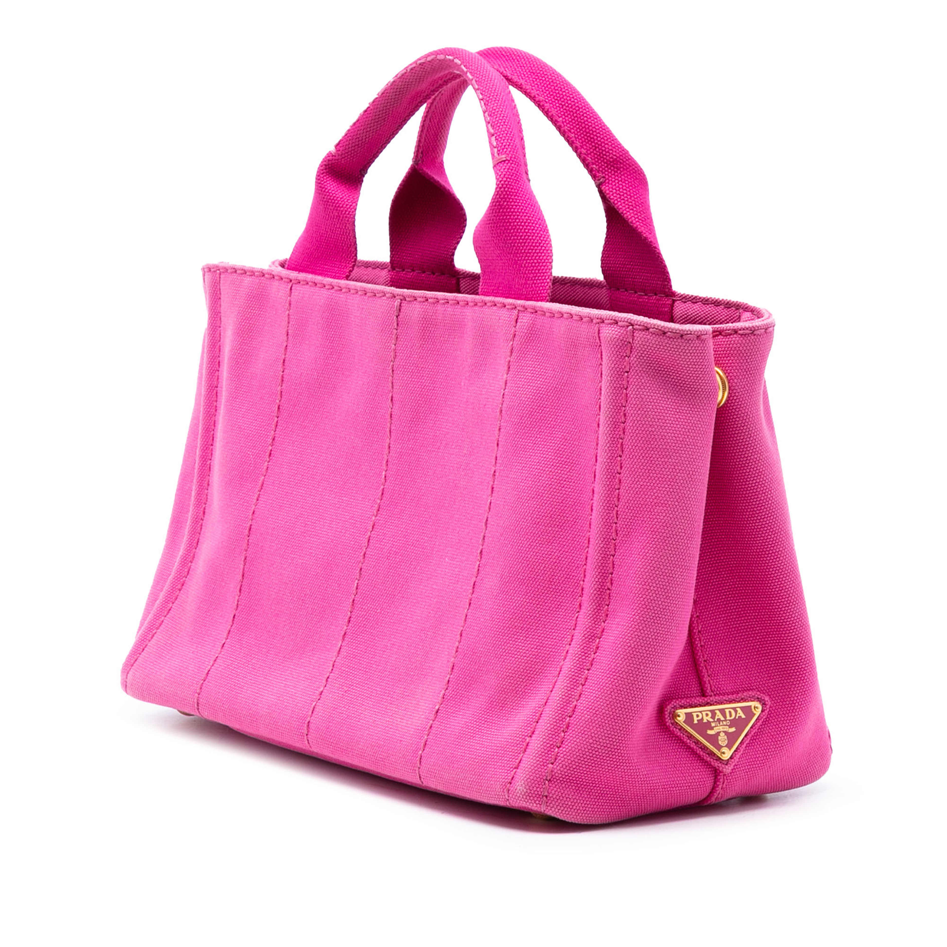 Prada Small Canvas Canapa Logo Satchel, från Luxclusif, i färgen hot pink. Klicka för att öppna bilden i stort format