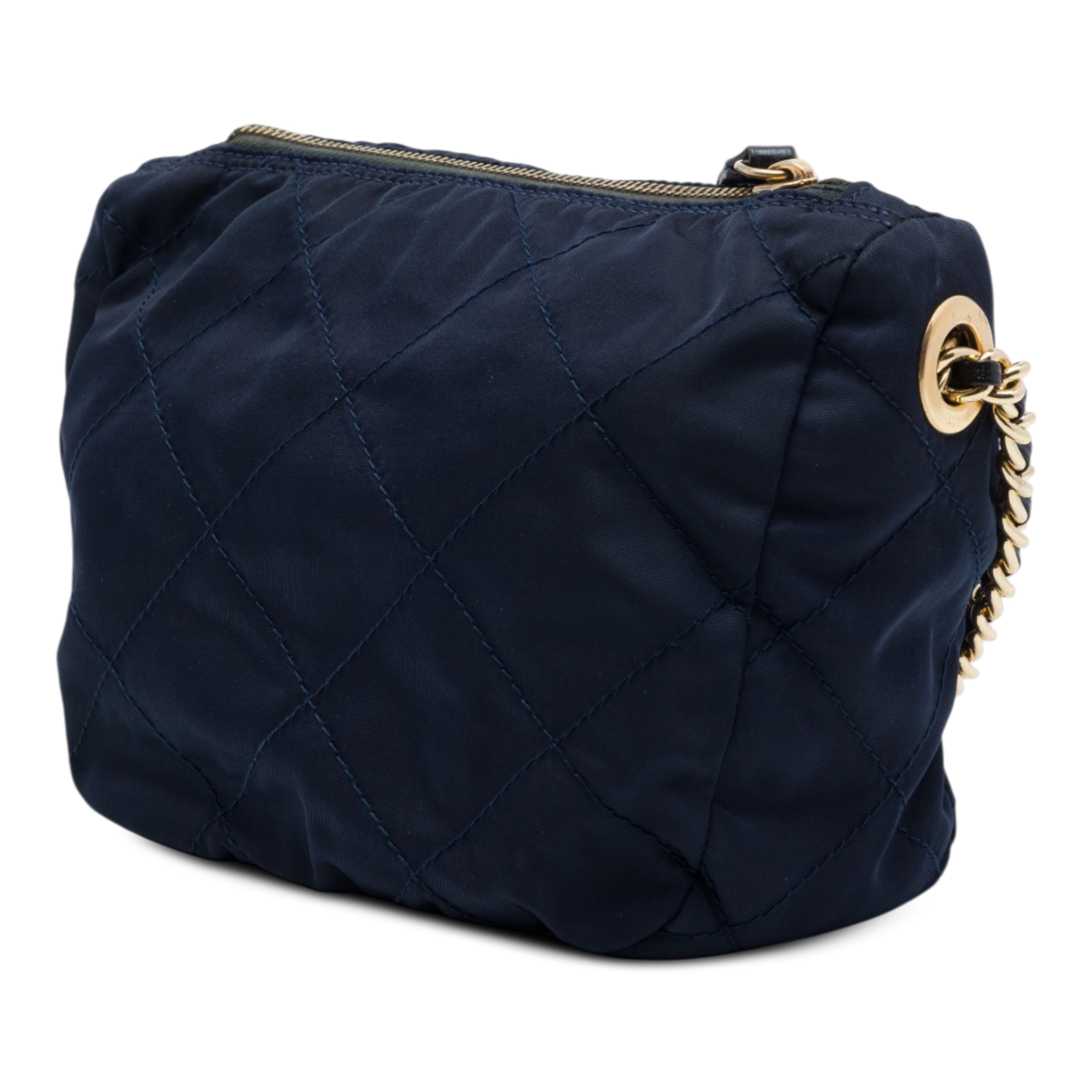 Prada Impuntu Tessuto Chain Crossbody, från Luxclusif, i färgen blå. Klicka för att öppna bilden i stort format