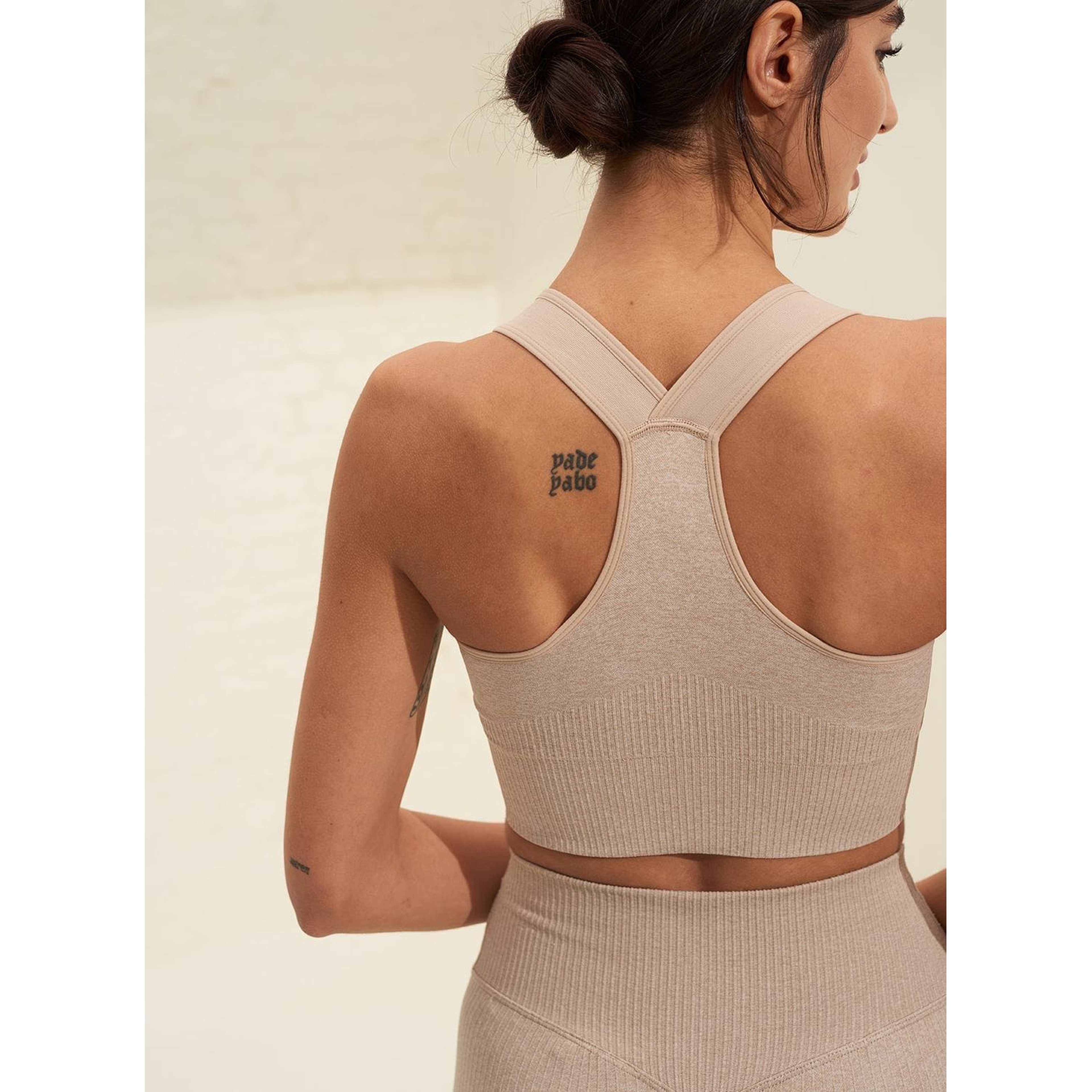 Beige Melange High Support Ribbed Bra
