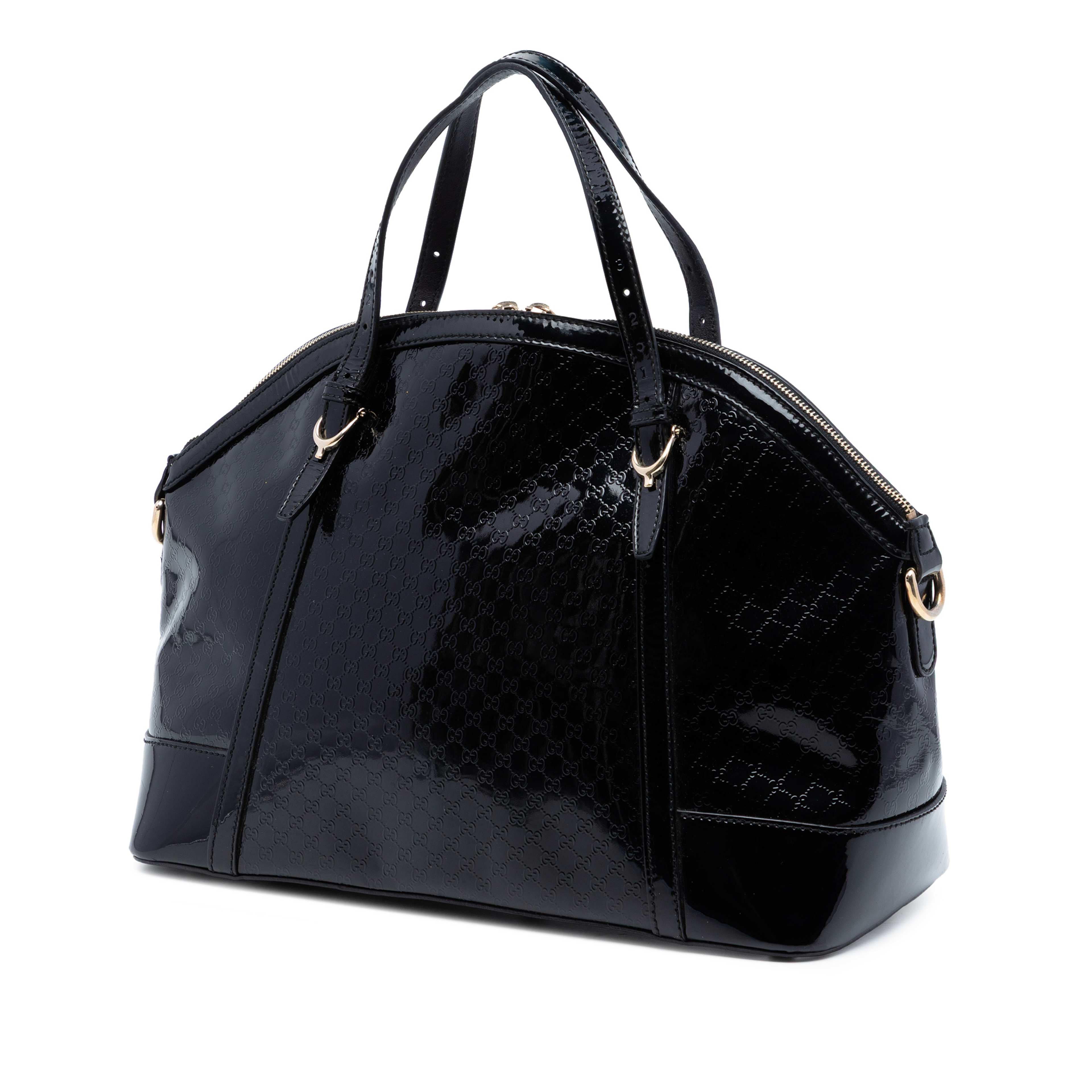 Gucci Large Microguccissima Patent Nice Dome Satchel, från Luxclusif, i färgen black. Klicka för att öppna bilden i stort format