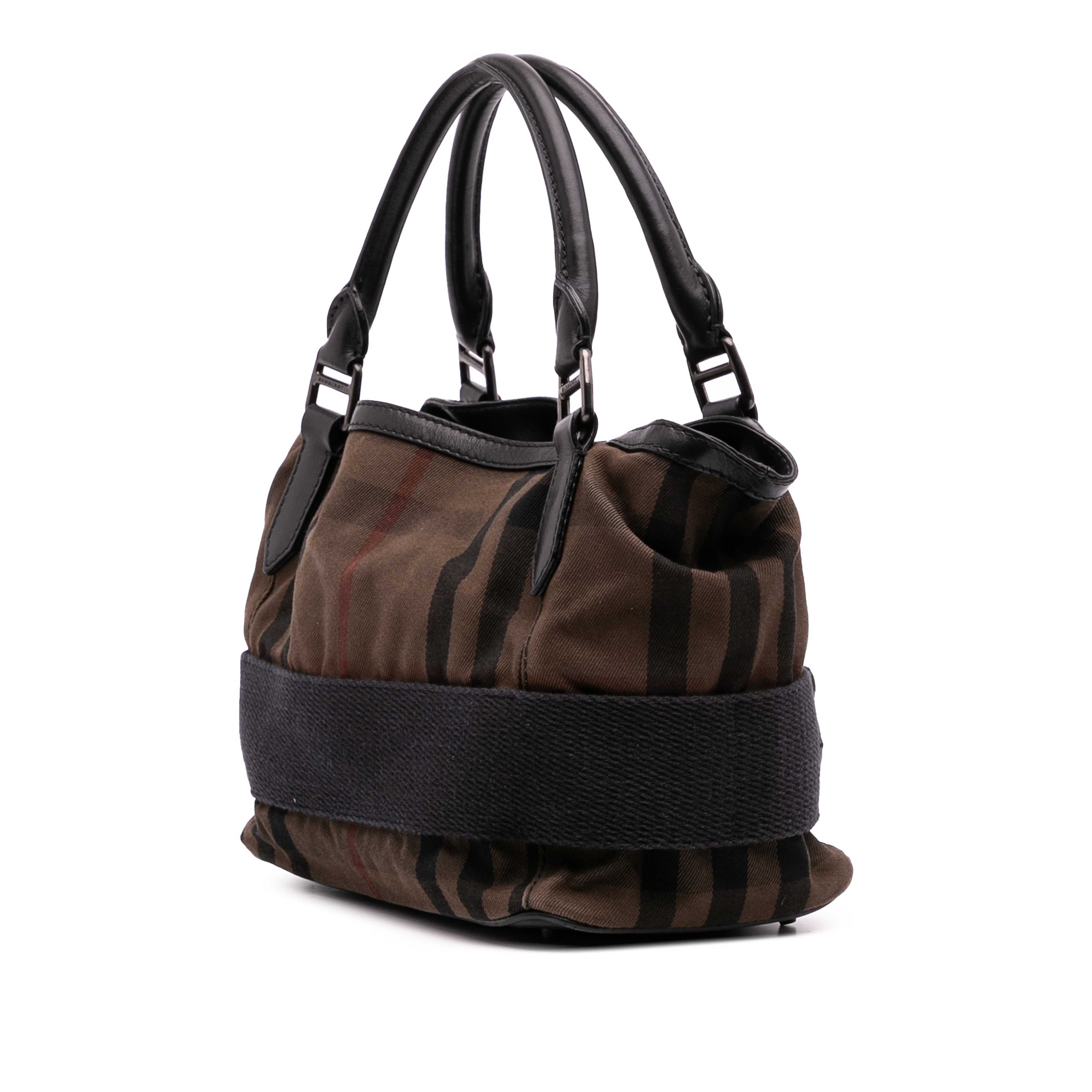 Burberry House Check Canvas And Leather Parsons Satchel, från Luxclusif, i färgen brown. Klicka för att öppna bilden i stort format