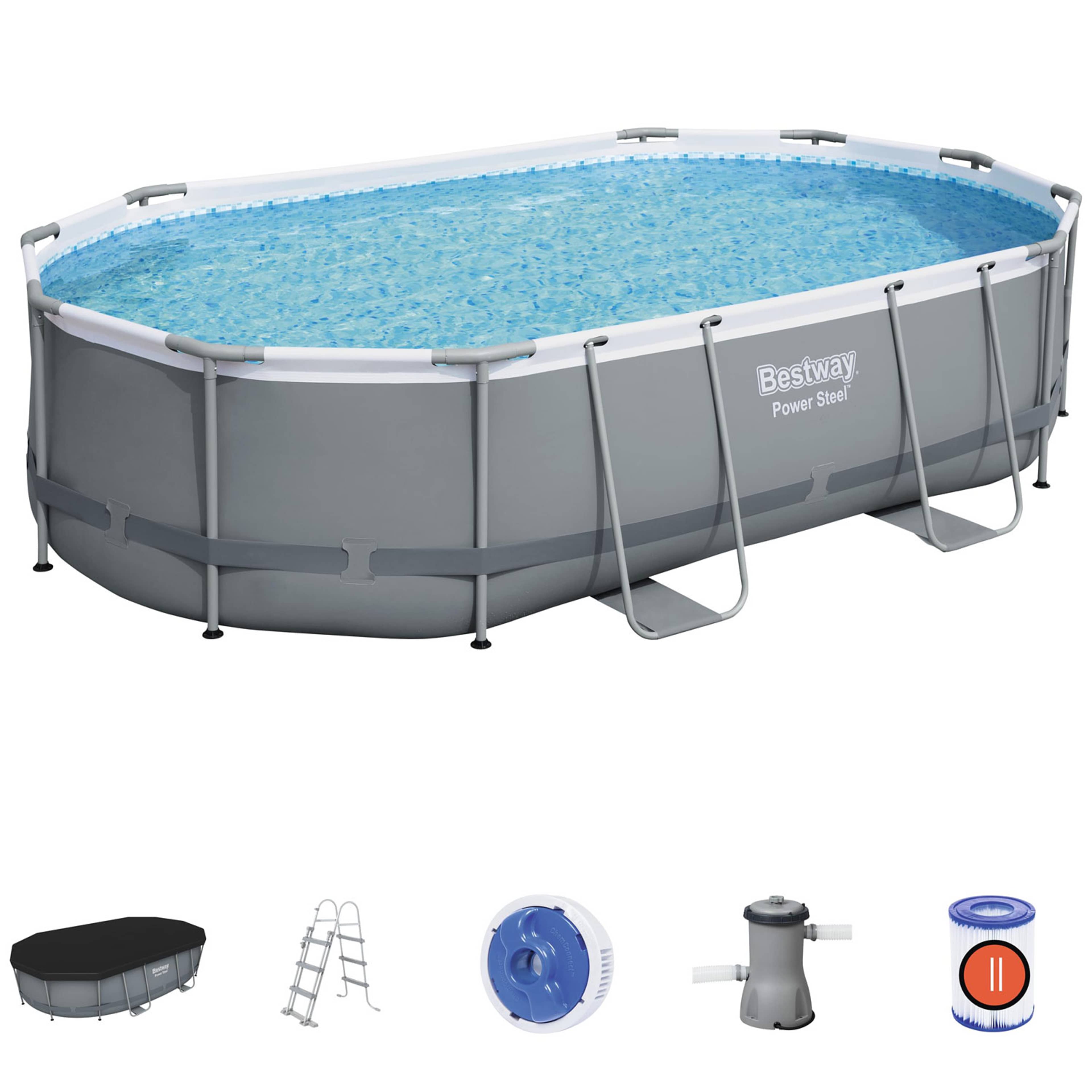 Power Steel Pool 4,88 X 3,05 X 1,07m, från Bestway, i färgen grå. Klicka för att öppna bilden i stort format