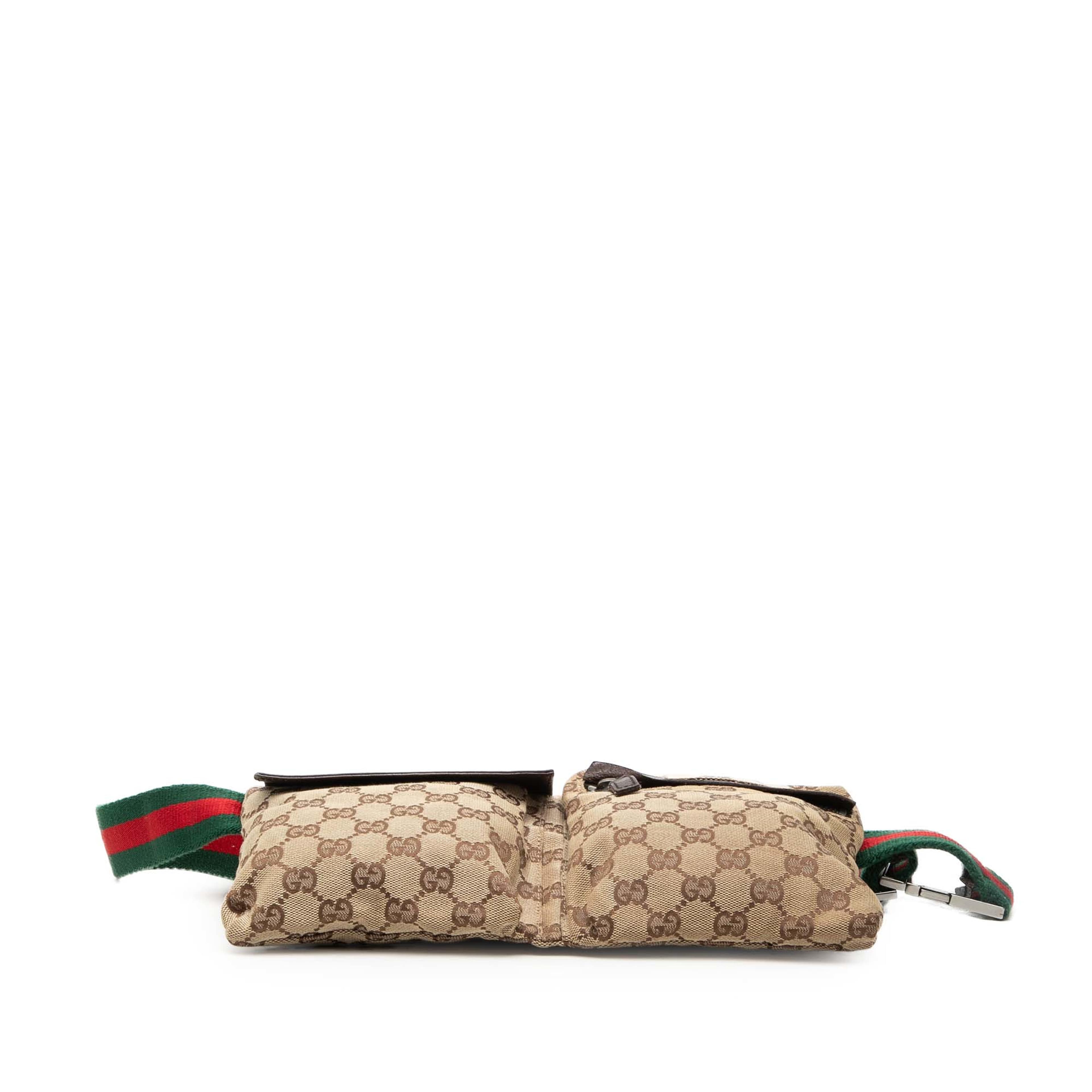 Gucci Gg Canvas Web Double Pocket Belt Bag, från Luxclusif, i färgen beige. Klicka för att öppna bilden i stort format