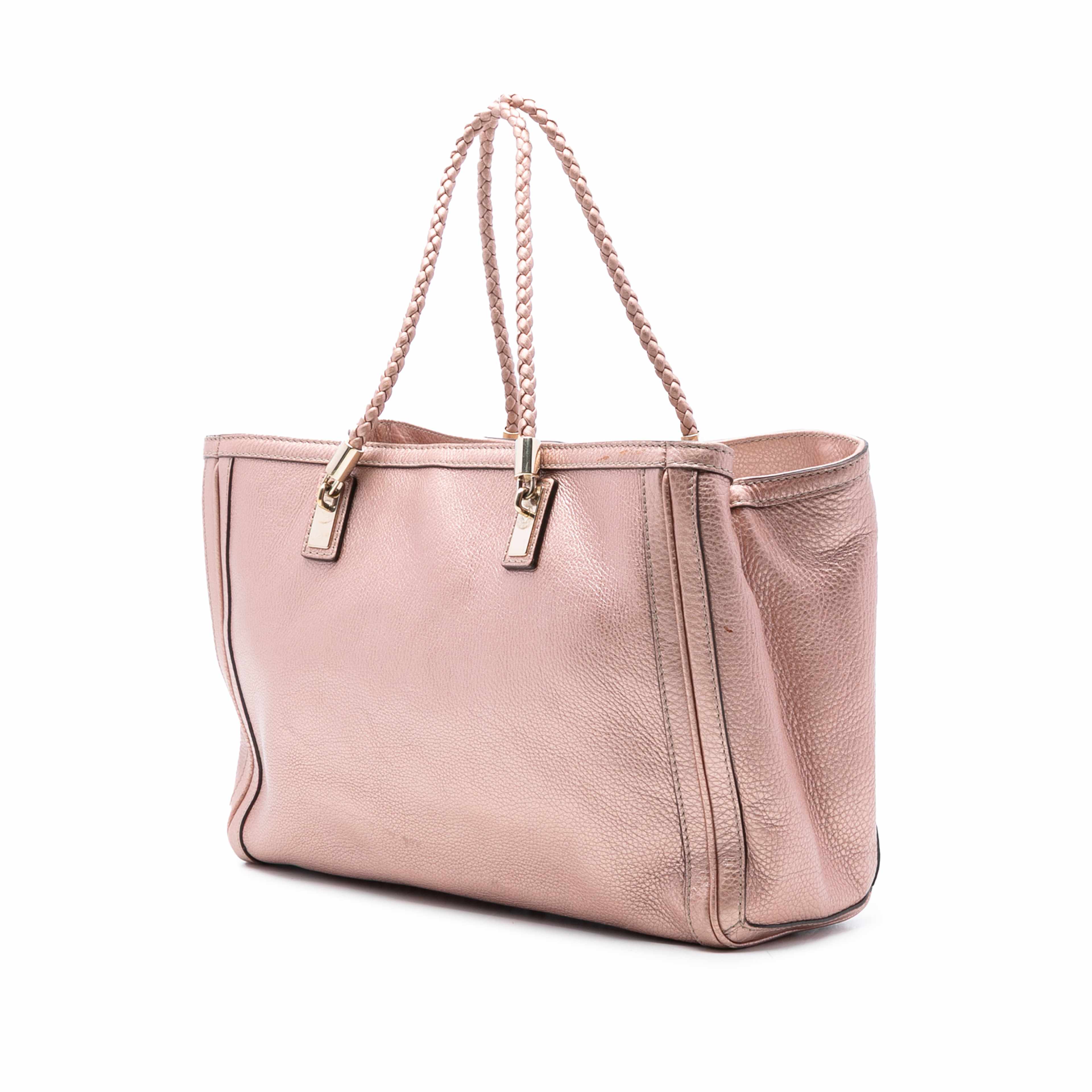 Gucci Medium Metallic Leather Bella Tote, från Luxclusif, i färgen pink. Klicka för att öppna bilden i stort format