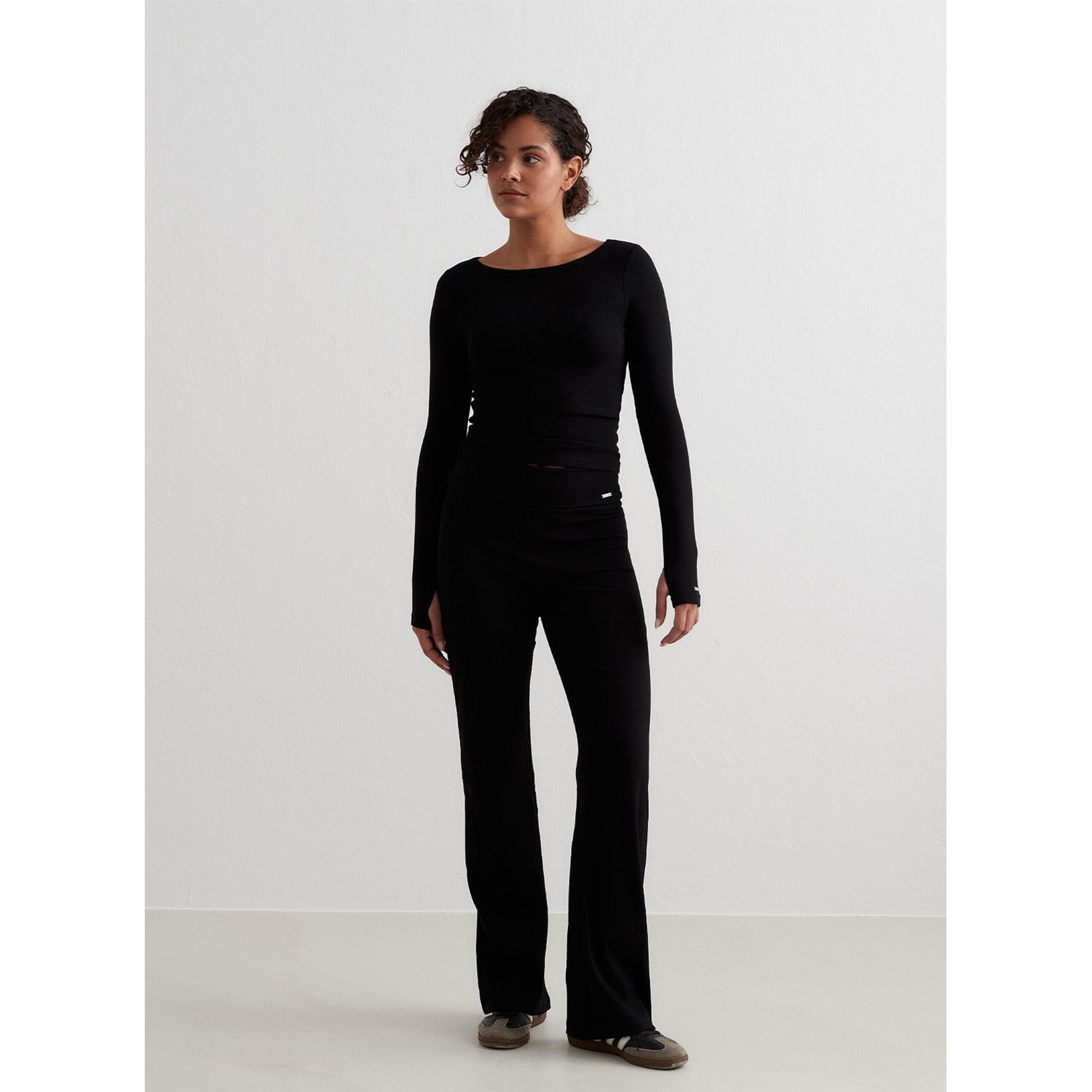 Black Ease Ribbed Long Sleeve Top