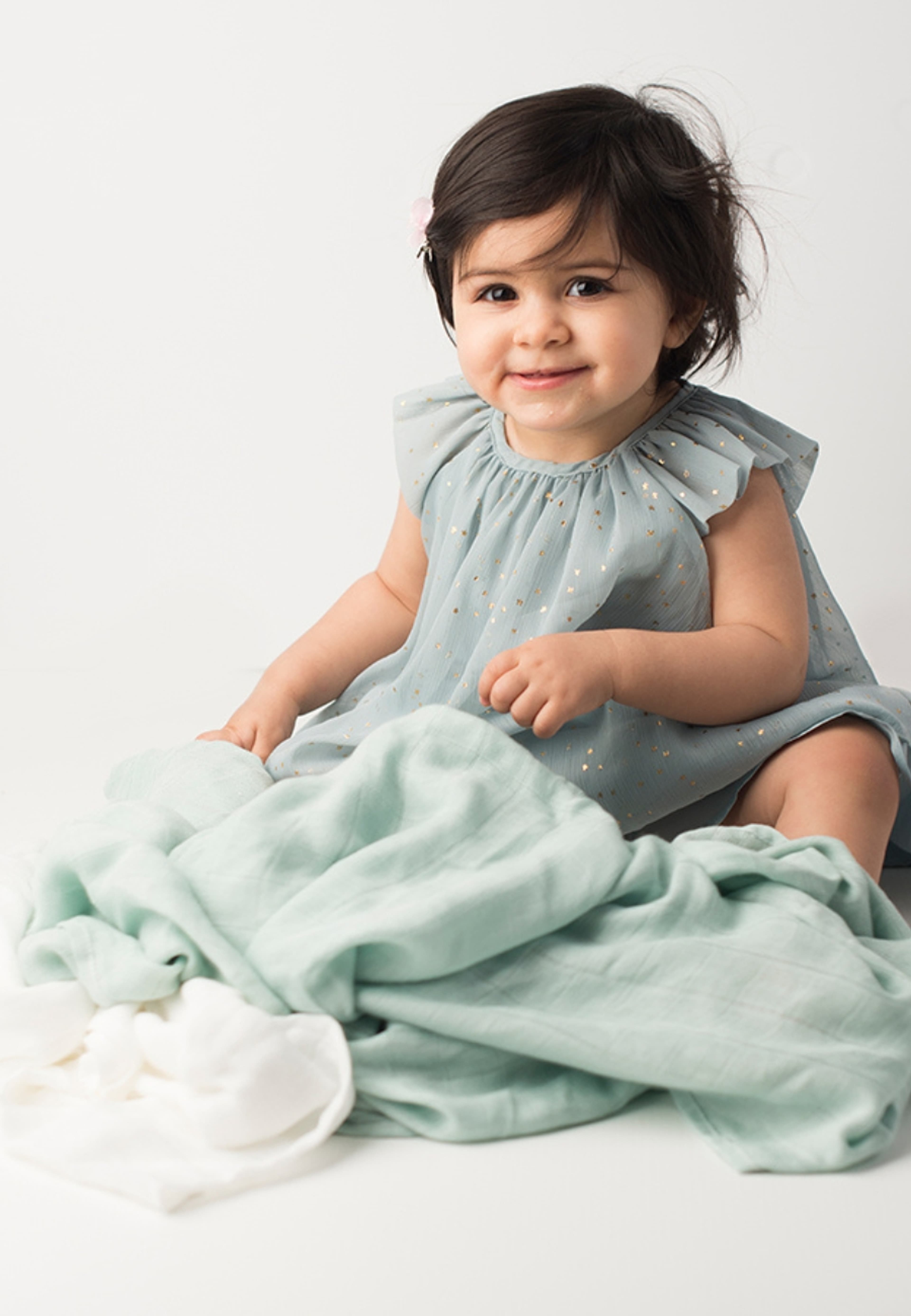 Muslin Blanket & Squares Bundle, från Les Enfants, i färgen green. Klicka för att öppna bilden i stort format