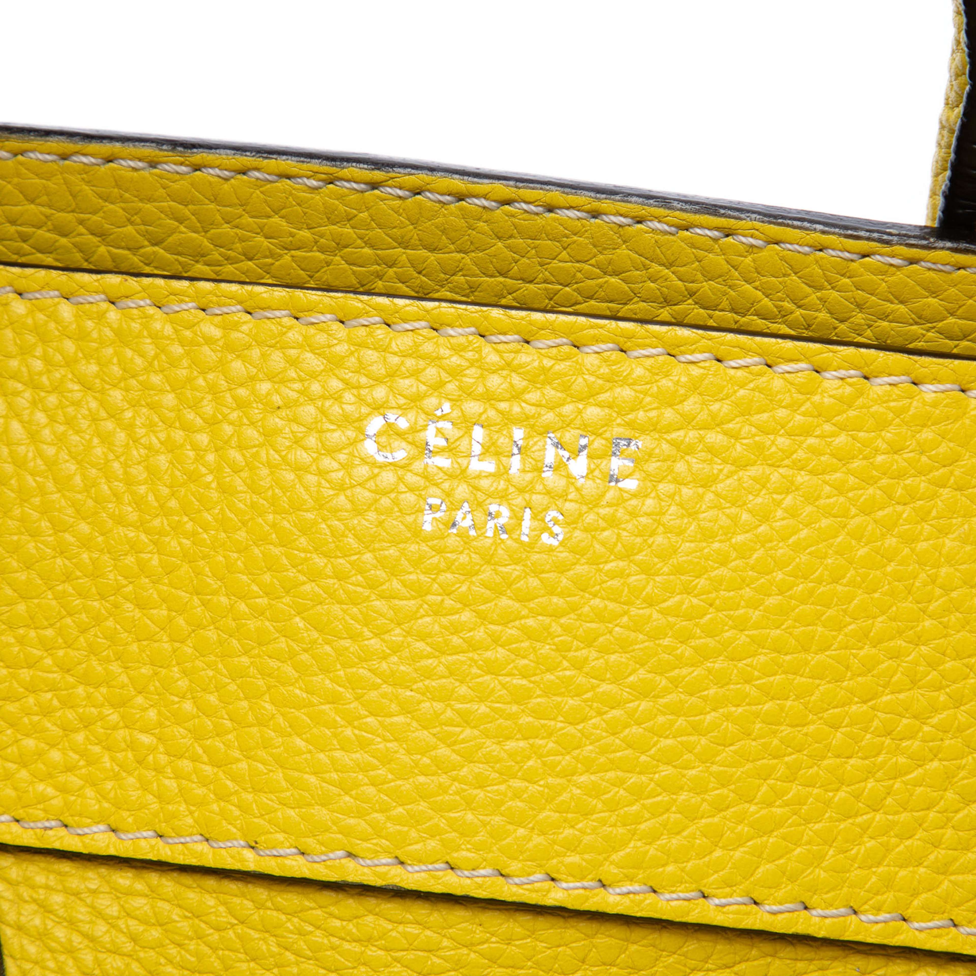 Celine Mini Drummed Calfskin Luggage Tote, från Luxclusif, i färgen gul. Klicka för att öppna bilden i stort format