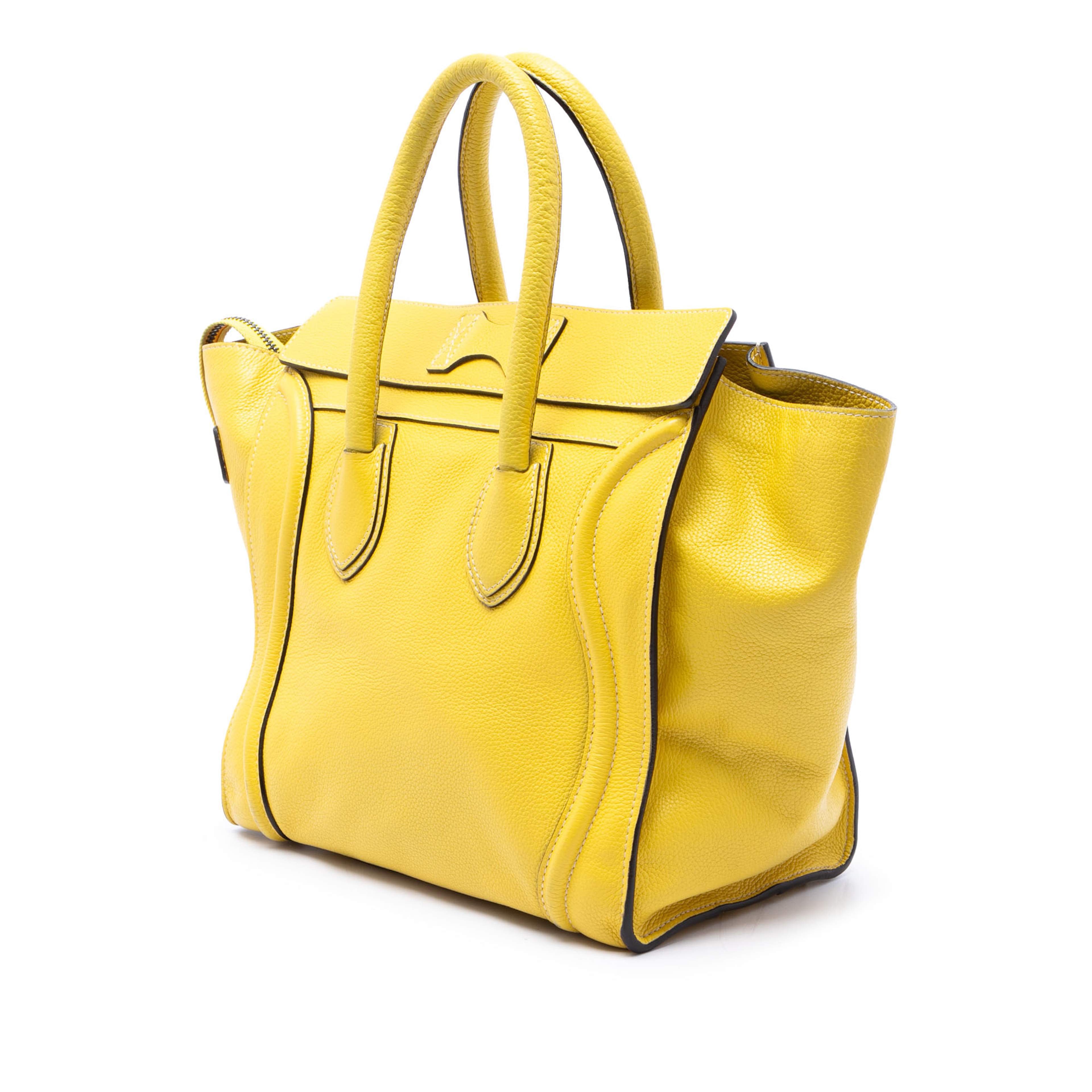 Celine Mini Drummed Calfskin Luggage Tote, från Luxclusif, i färgen gul. Klicka för att öppna bilden i stort format