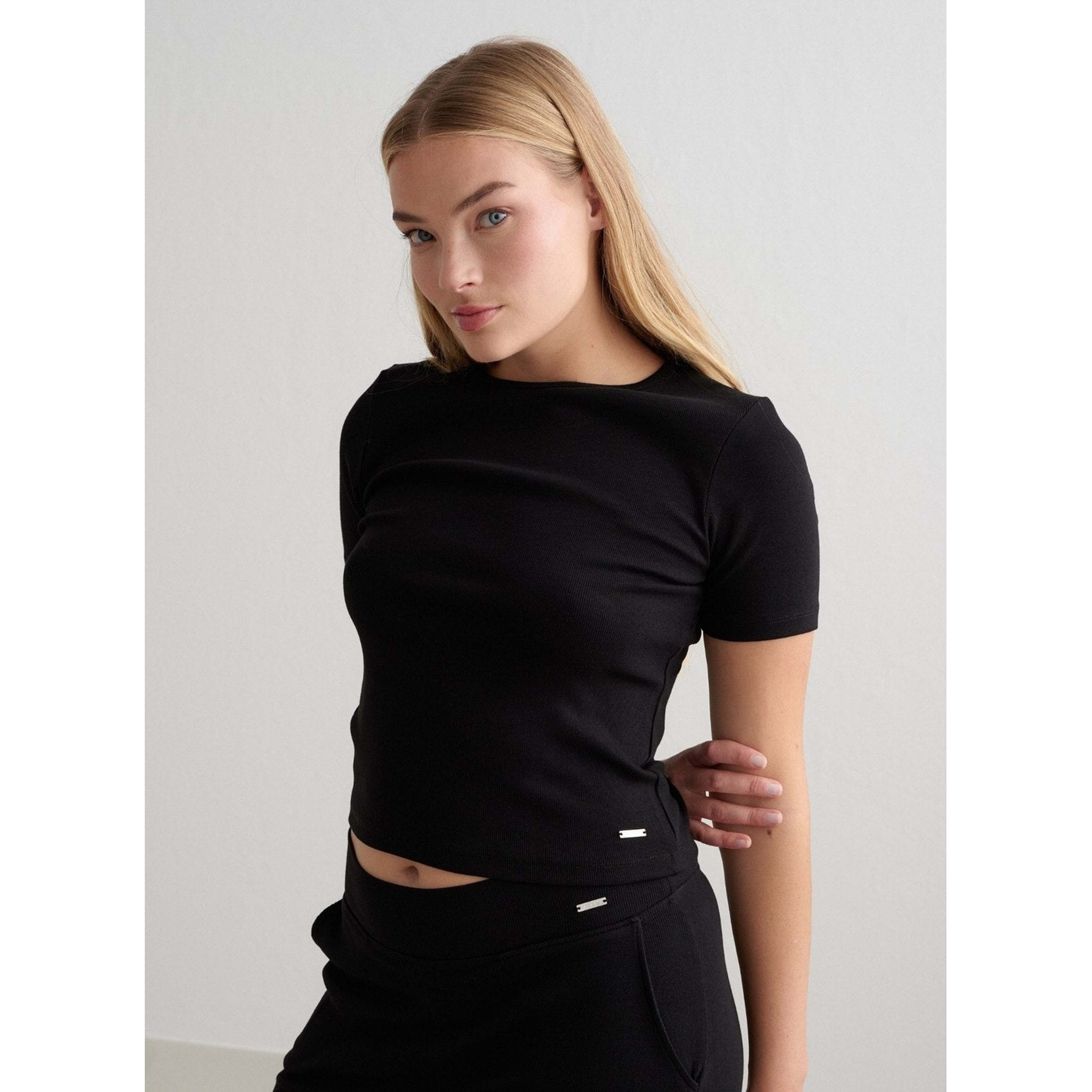 Black Ease Ribbed Short Sleeve