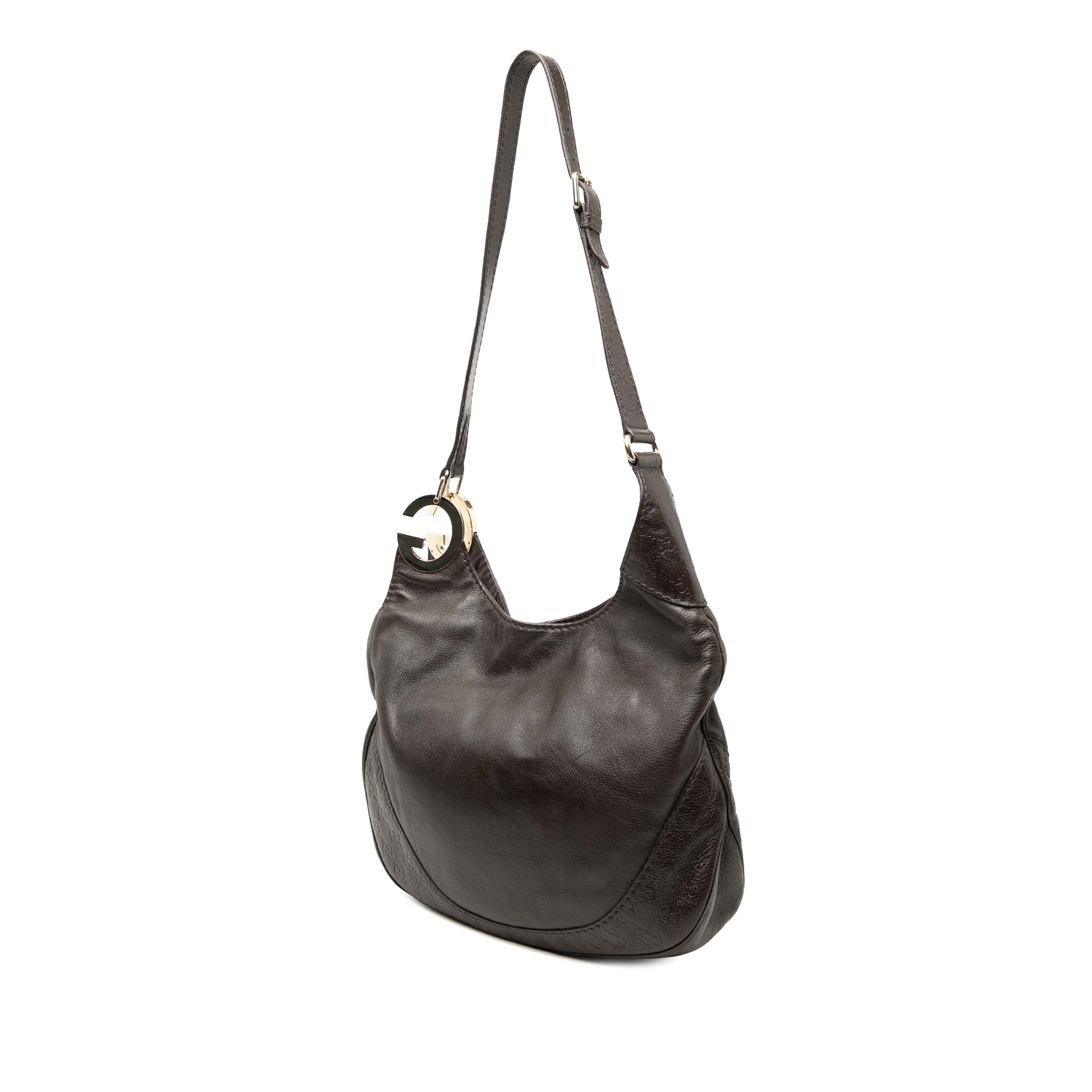 Gucci Guccissima Trimmed Leather Charlotte Crossbody, från Luxclusif, i färgen dark brown. Klicka för att öppna bilden i stort format