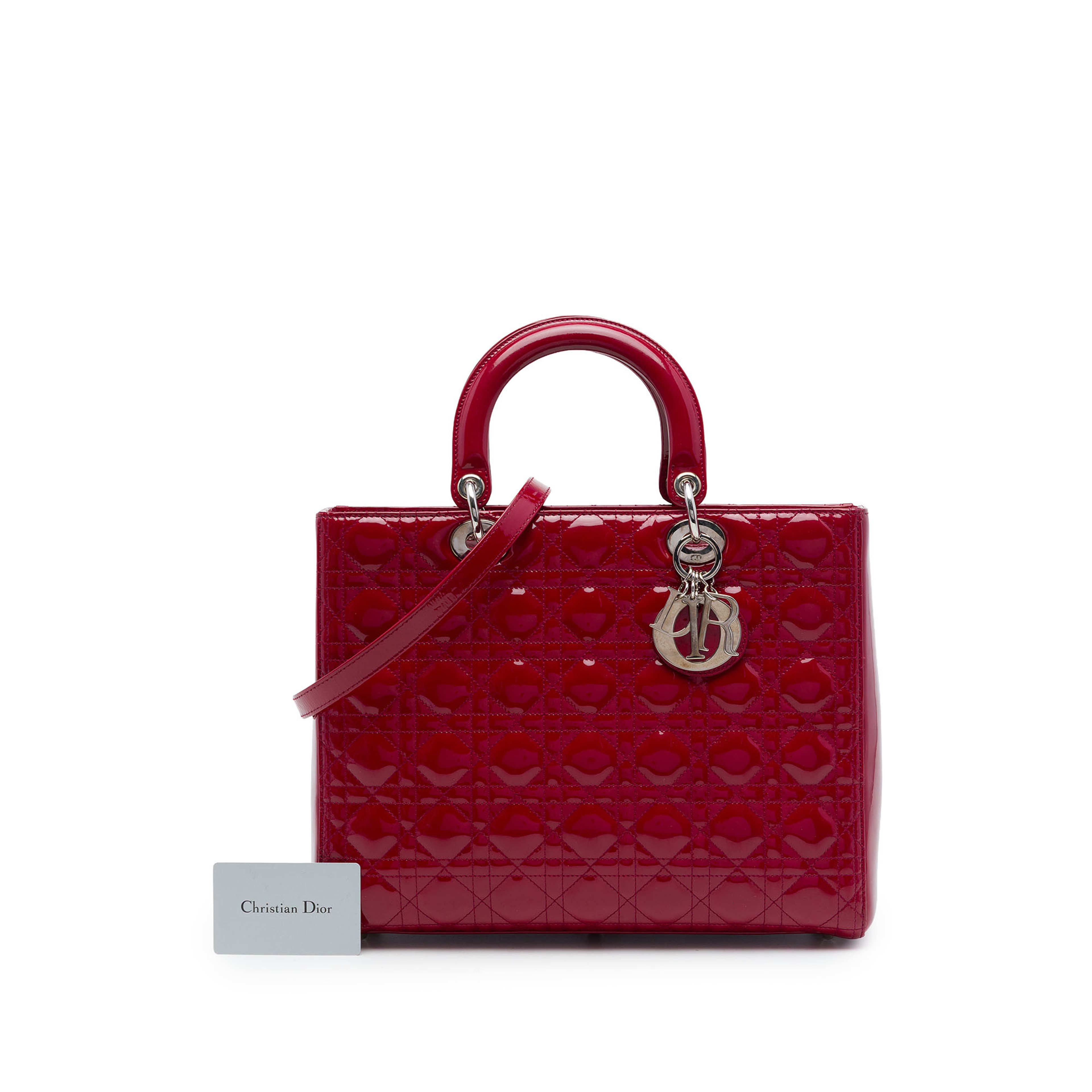 Dior Large Patent Cannage Lady Dior, från Luxclusif, i färgen röd. Klicka för att öppna bilden i stort format