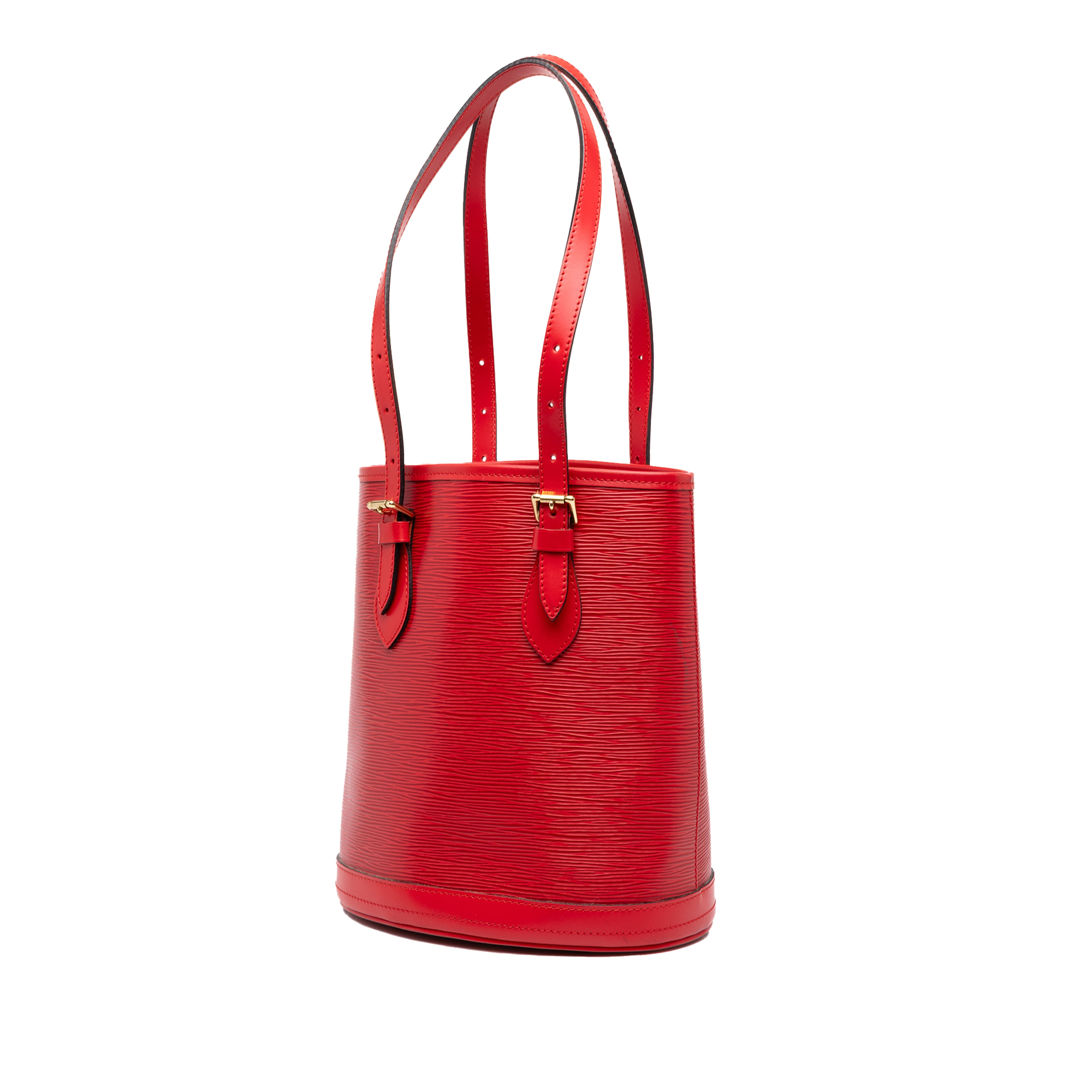 Louis Vuitton Epi Petit Bucket, från Luxclusif, i färgen röd. Klicka för att öppna bilden i stort format
