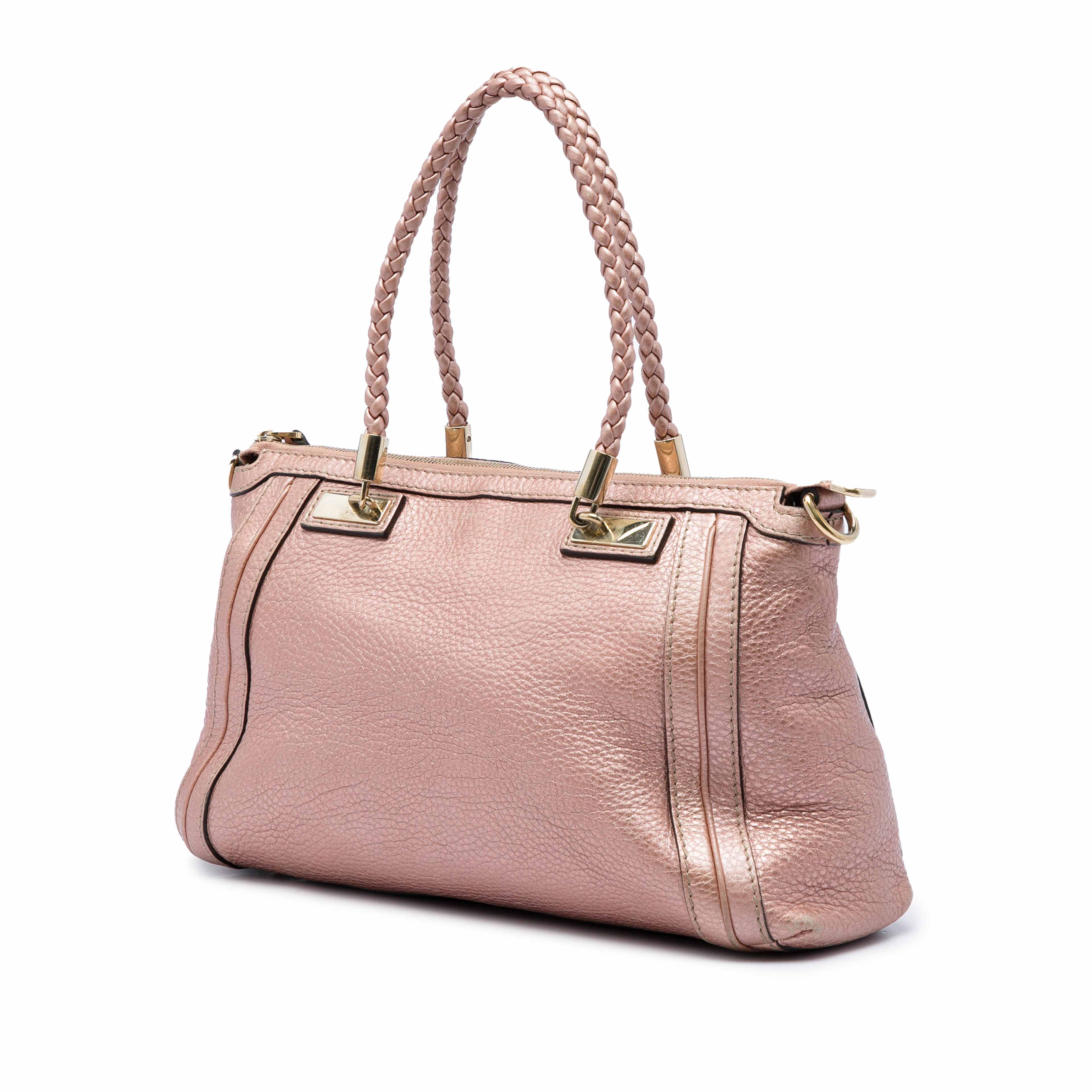 Gucci Metallic Pebbled Calfskin Bella Satchel, från Luxclusif, i färgen rosa. Klicka för att öppna bilden i stort format