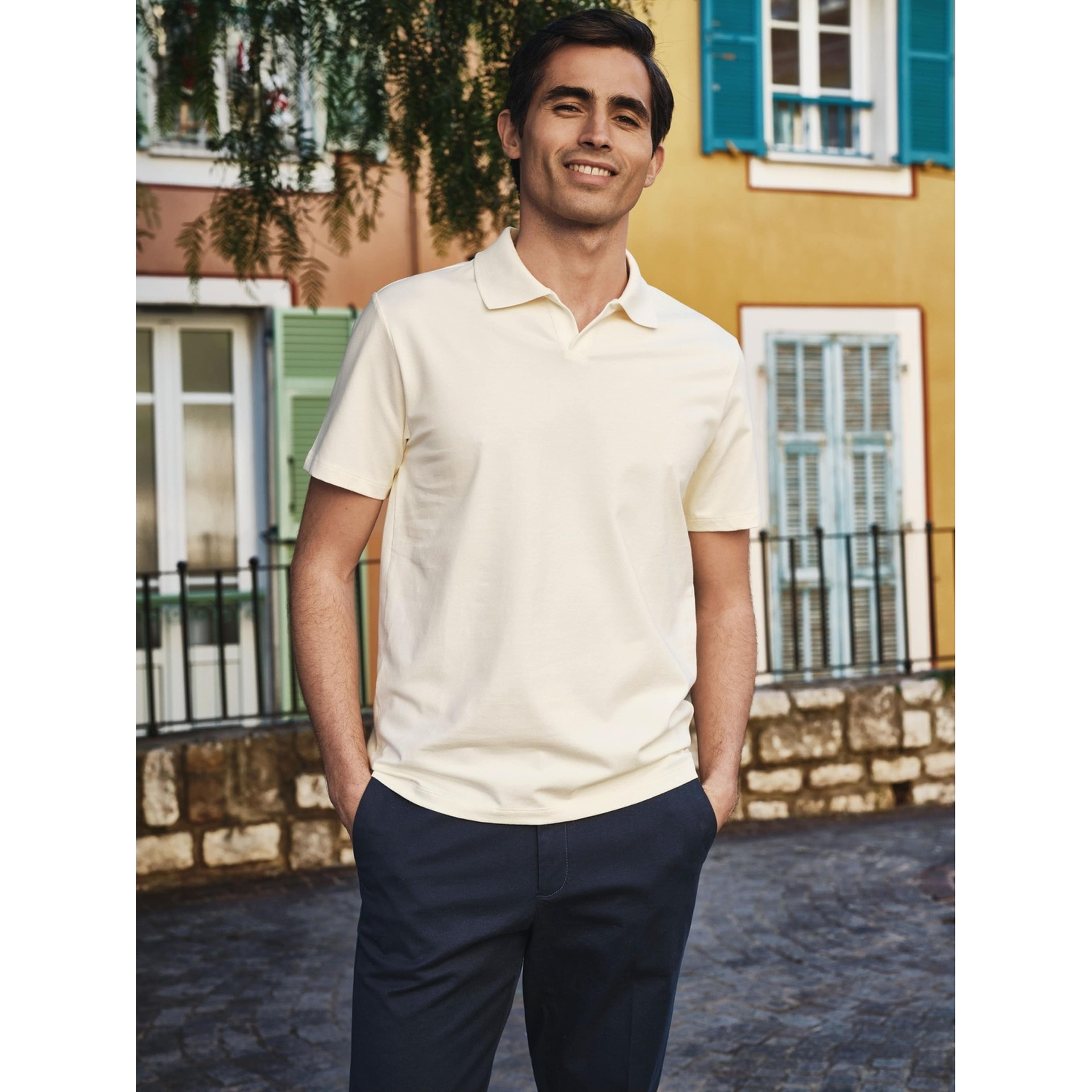 Cotton Fitted Stretch S/s Open Collar Polo Shirt