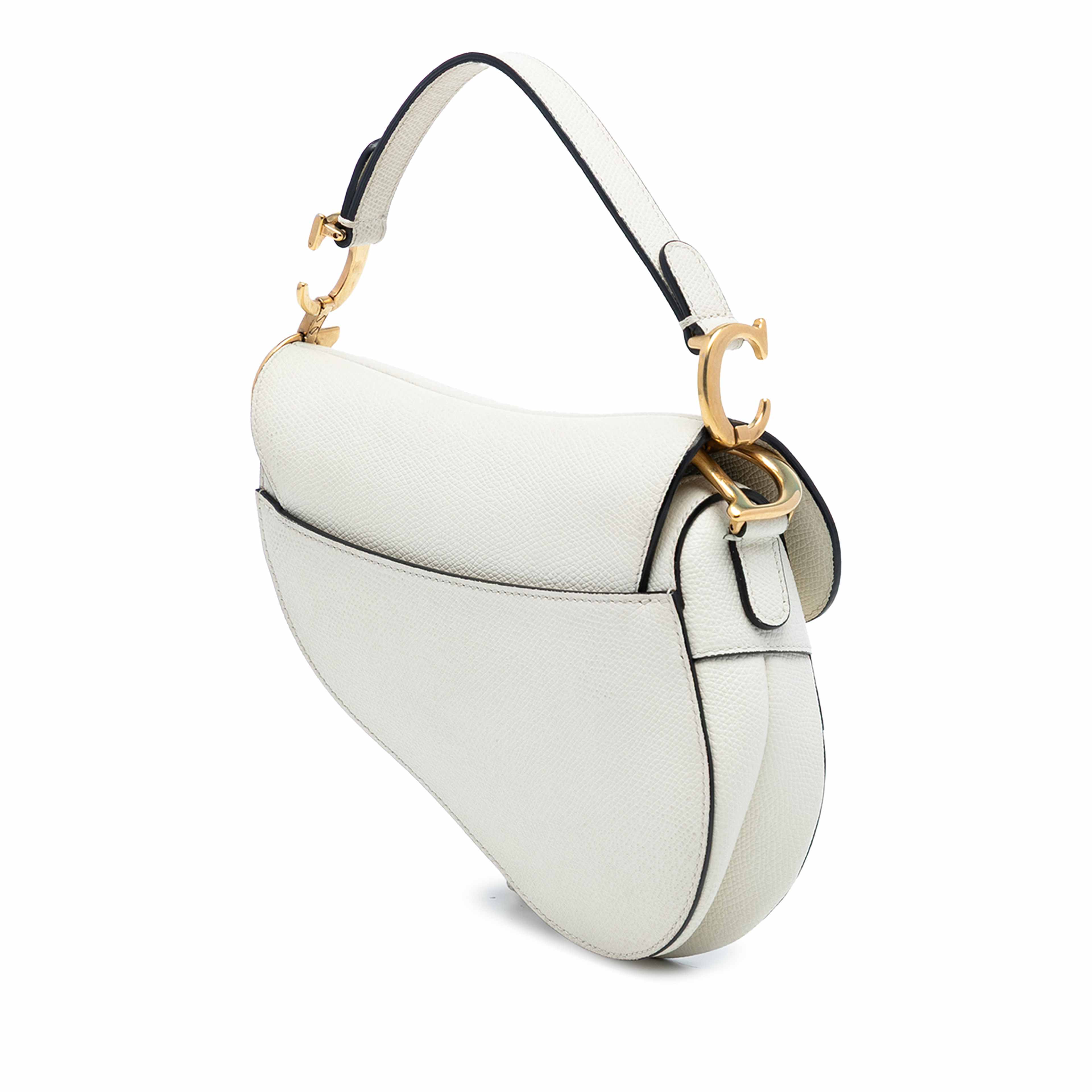 Dior Mini Grained Calfskin Saddle Bag, från Luxclusif, i färgen white. Klicka för att öppna bilden i stort format