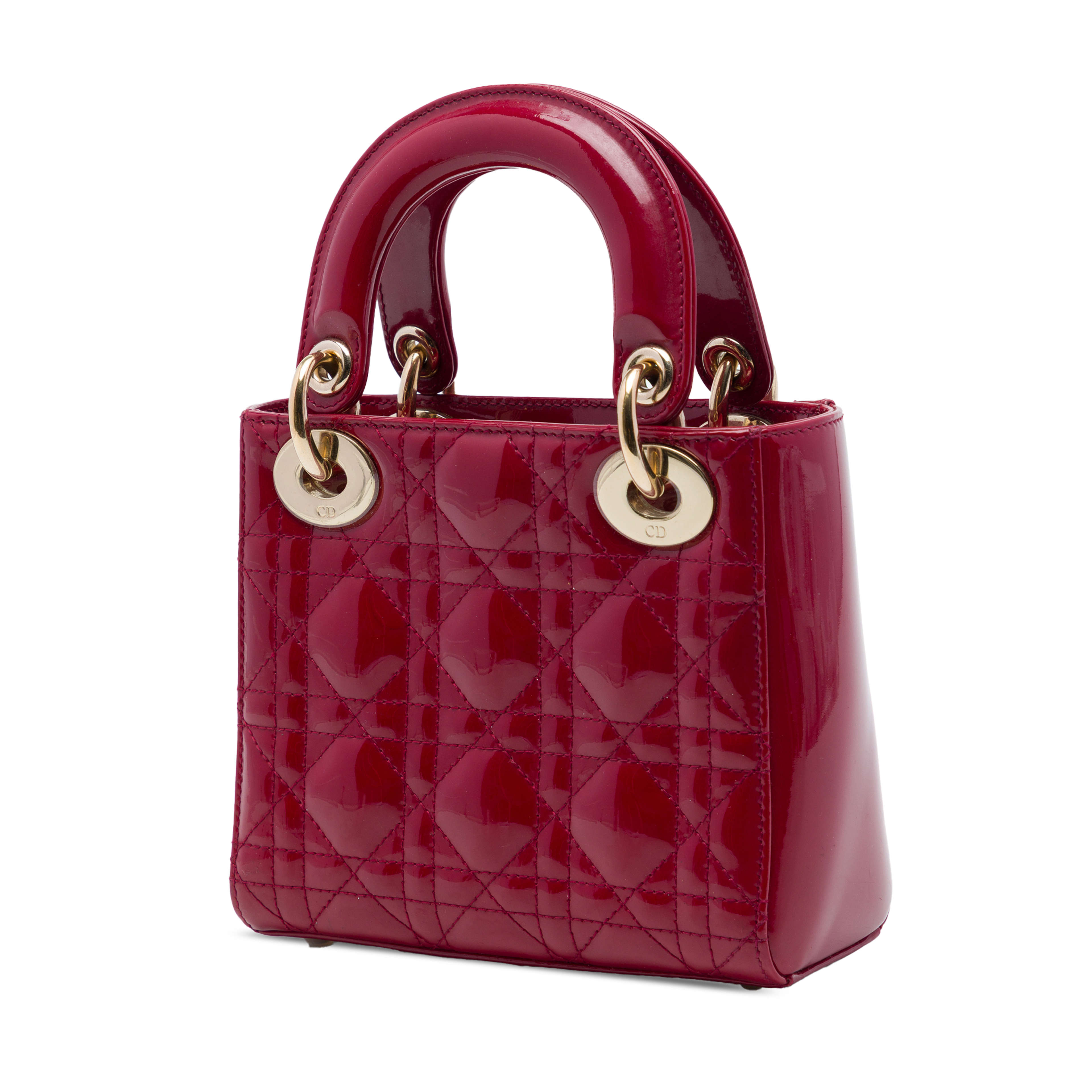 Dior Mini Patent Cannage Lady Dior, från Luxclusif, i färgen röd. Klicka för att öppna bilden i stort format