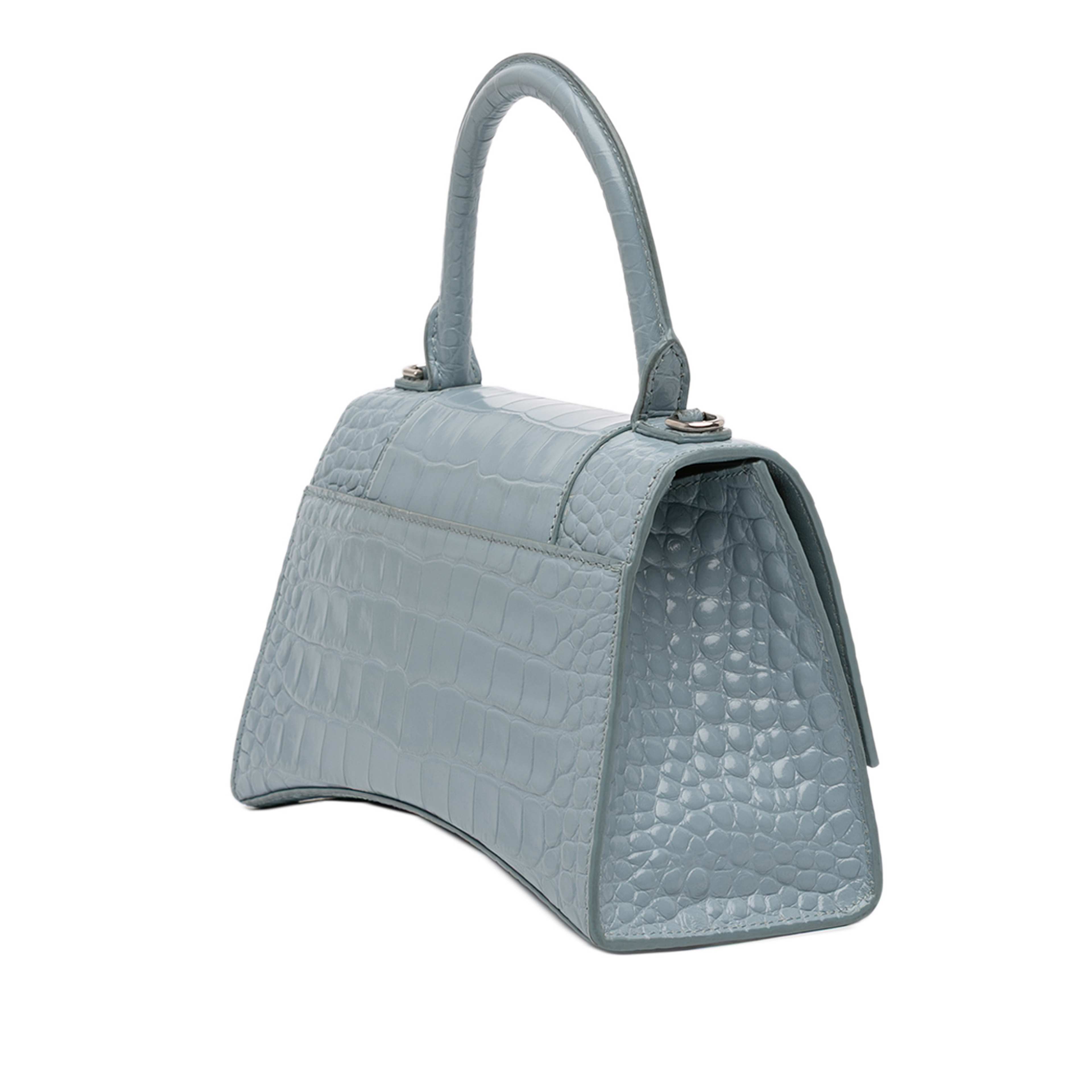 Balenciaga Small Croc Embossed Hourglass Top Handle Bag, från Luxclusif, i färgen blå. Klicka för att öppna bilden i stort format