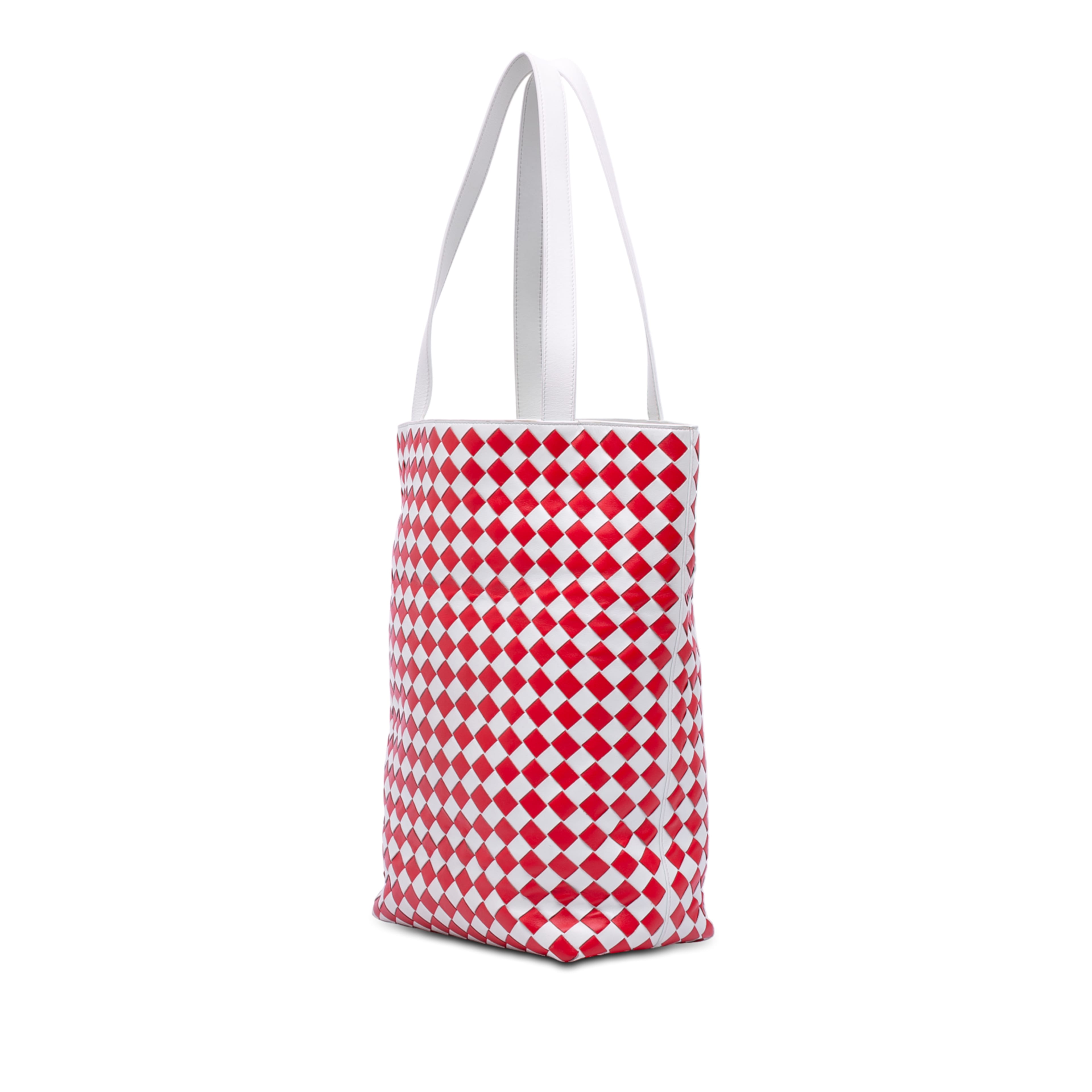 Bottega Veneta Nappa Intrecciato Check Avenue Tote, från Luxclusif, i färgen röd. Klicka för att öppna bilden i stort format