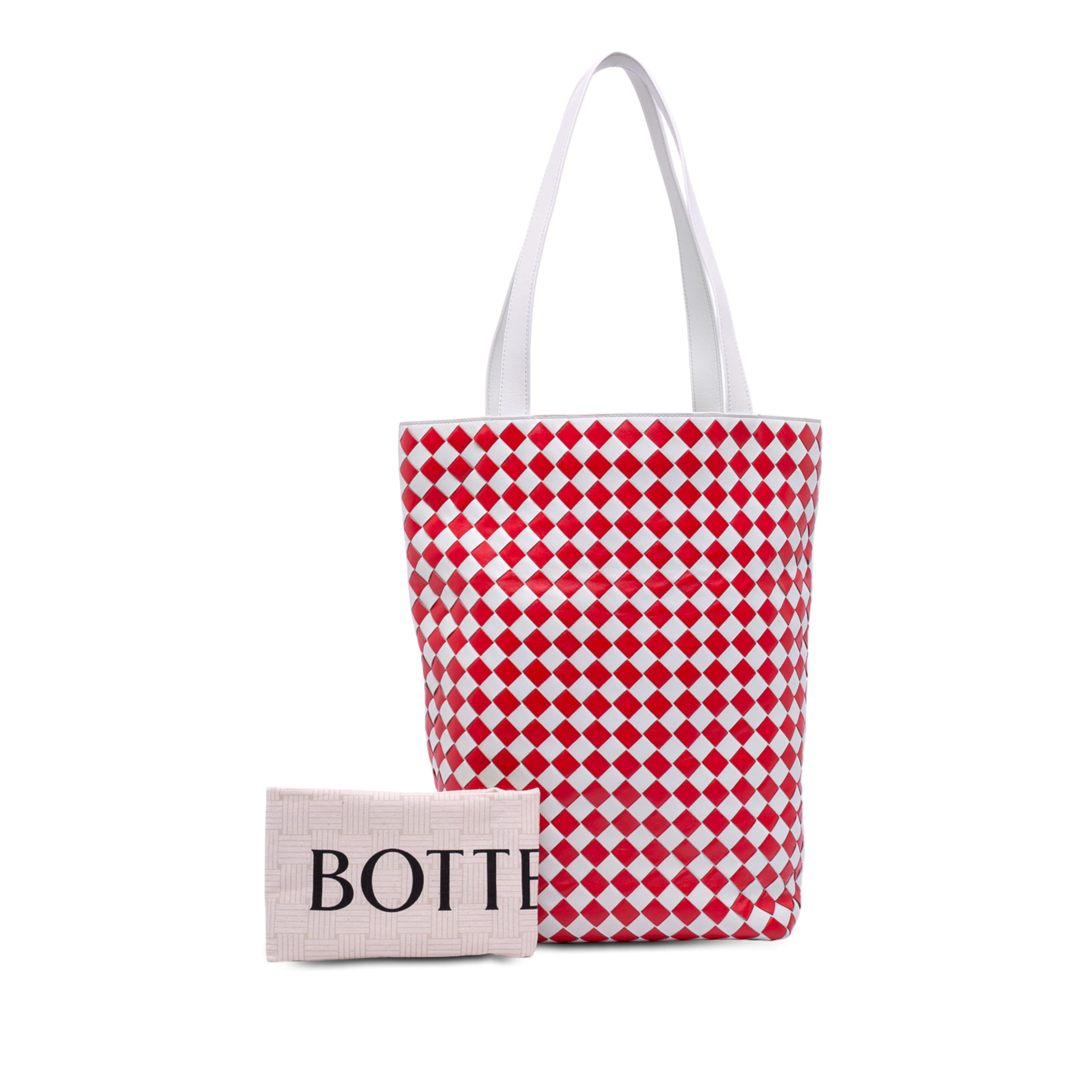 Bottega Veneta Nappa Intrecciato Check Avenue Tote, från Luxclusif, i färgen röd. Klicka för att öppna bilden i stort format