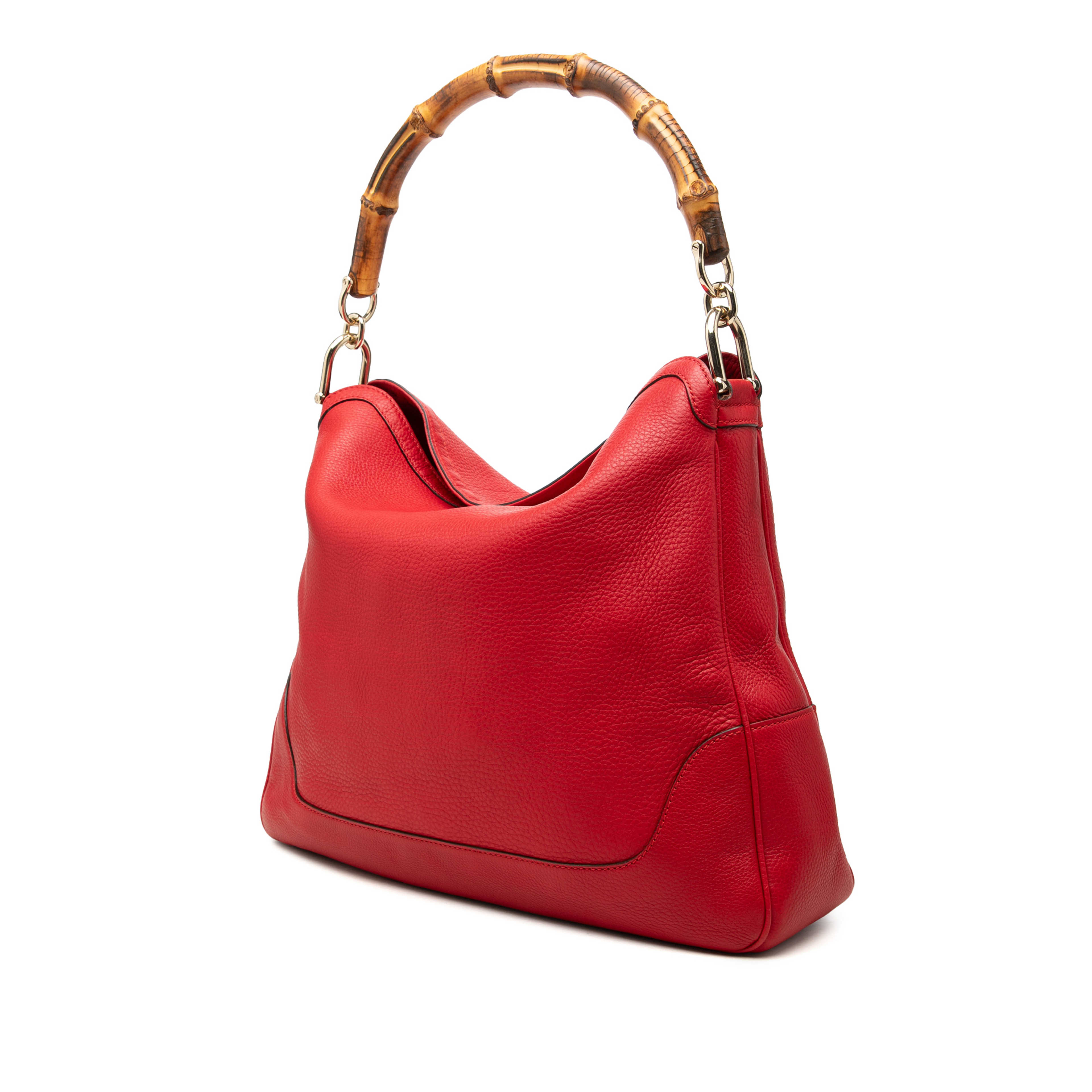 Gucci Calfskin Bamboo Diana Satchel, från Luxclusif, i färgen röd. Klicka för att öppna bilden i stort format