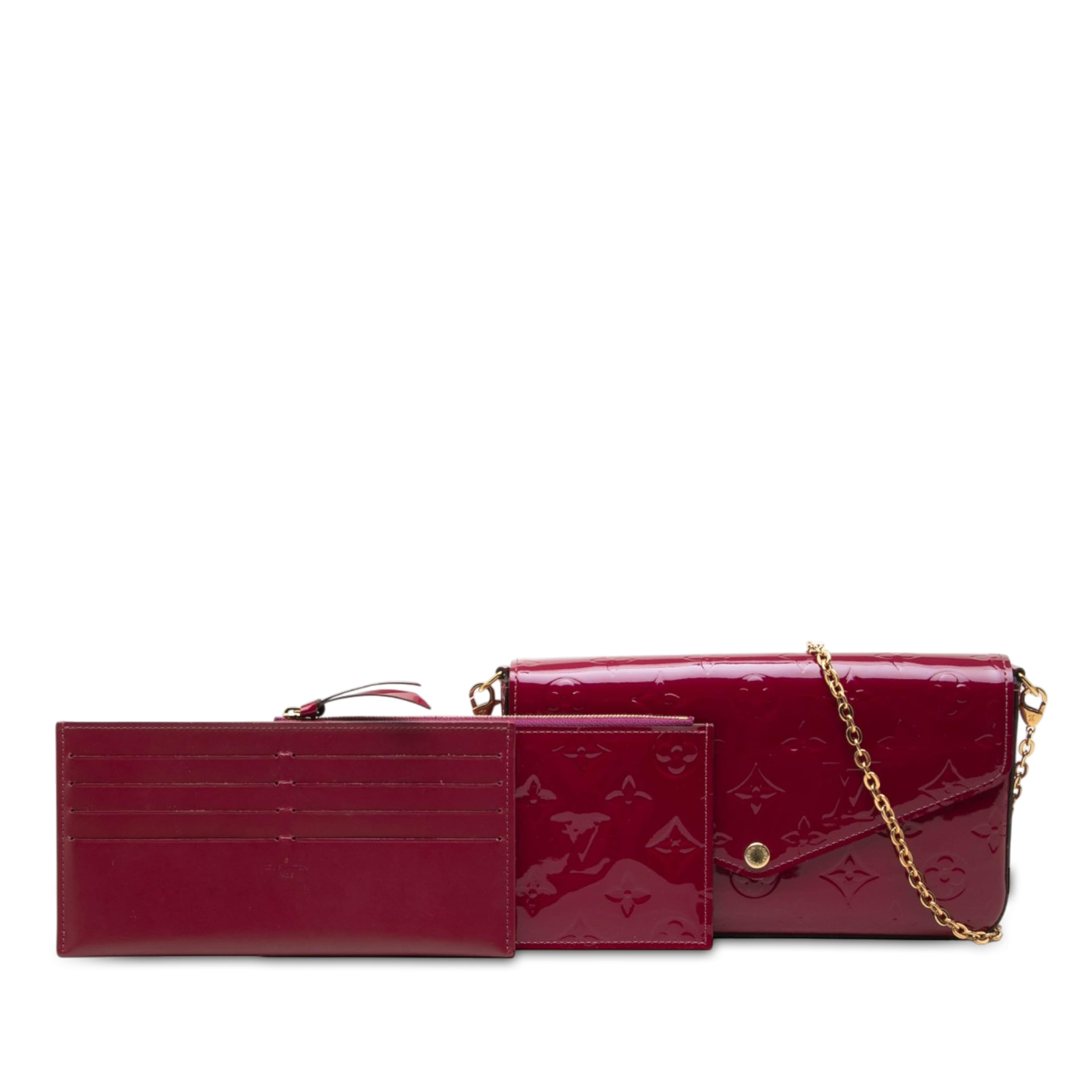 Louis Vuitton Monogram Vernis Pochette Felicie, från Luxclusif, i färgen rosa. Klicka för att öppna bilden i stort format