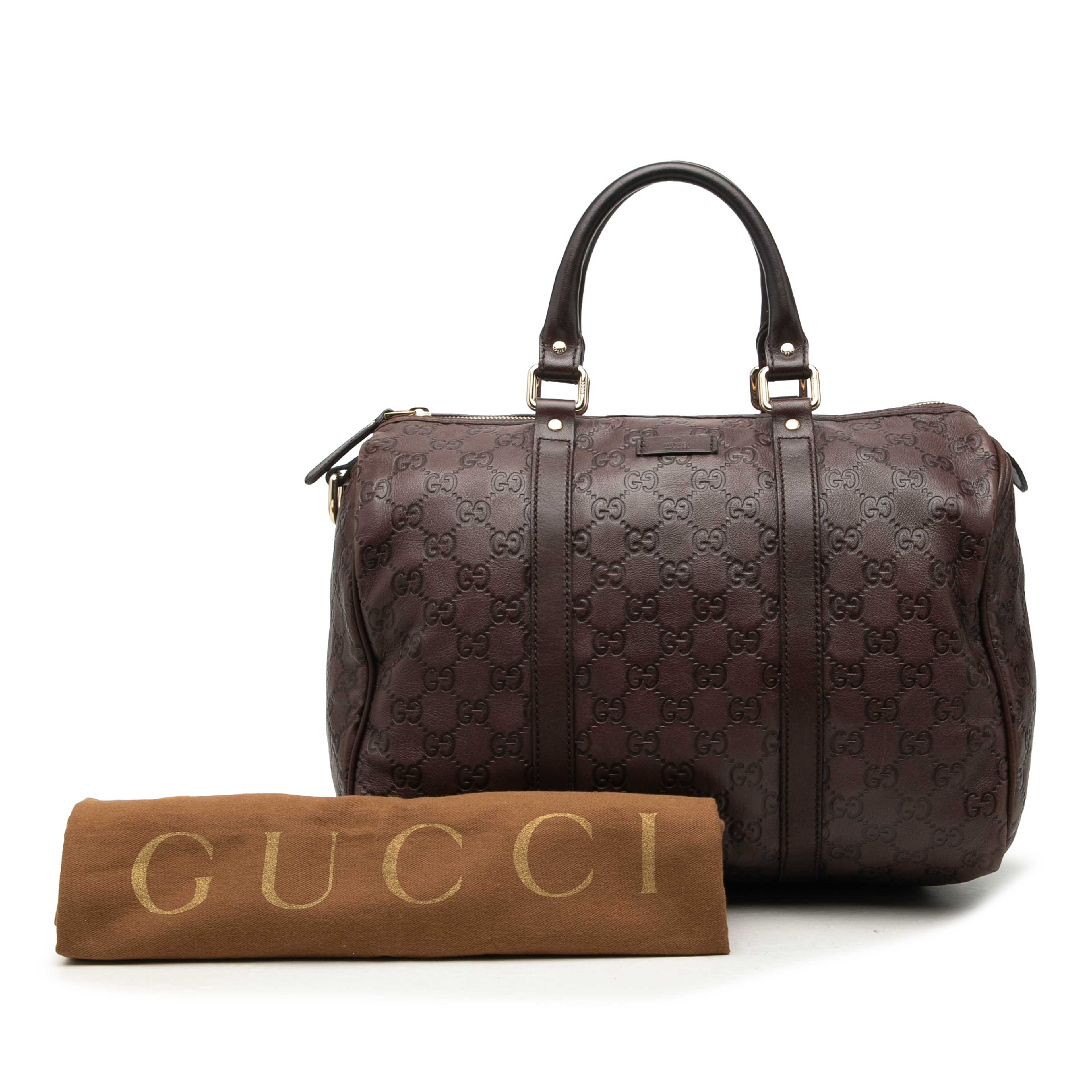 Gucci Medium Guccissima Joy Boston Bag, från Luxclusif, i färgen brun. Klicka för att öppna bilden i stort format