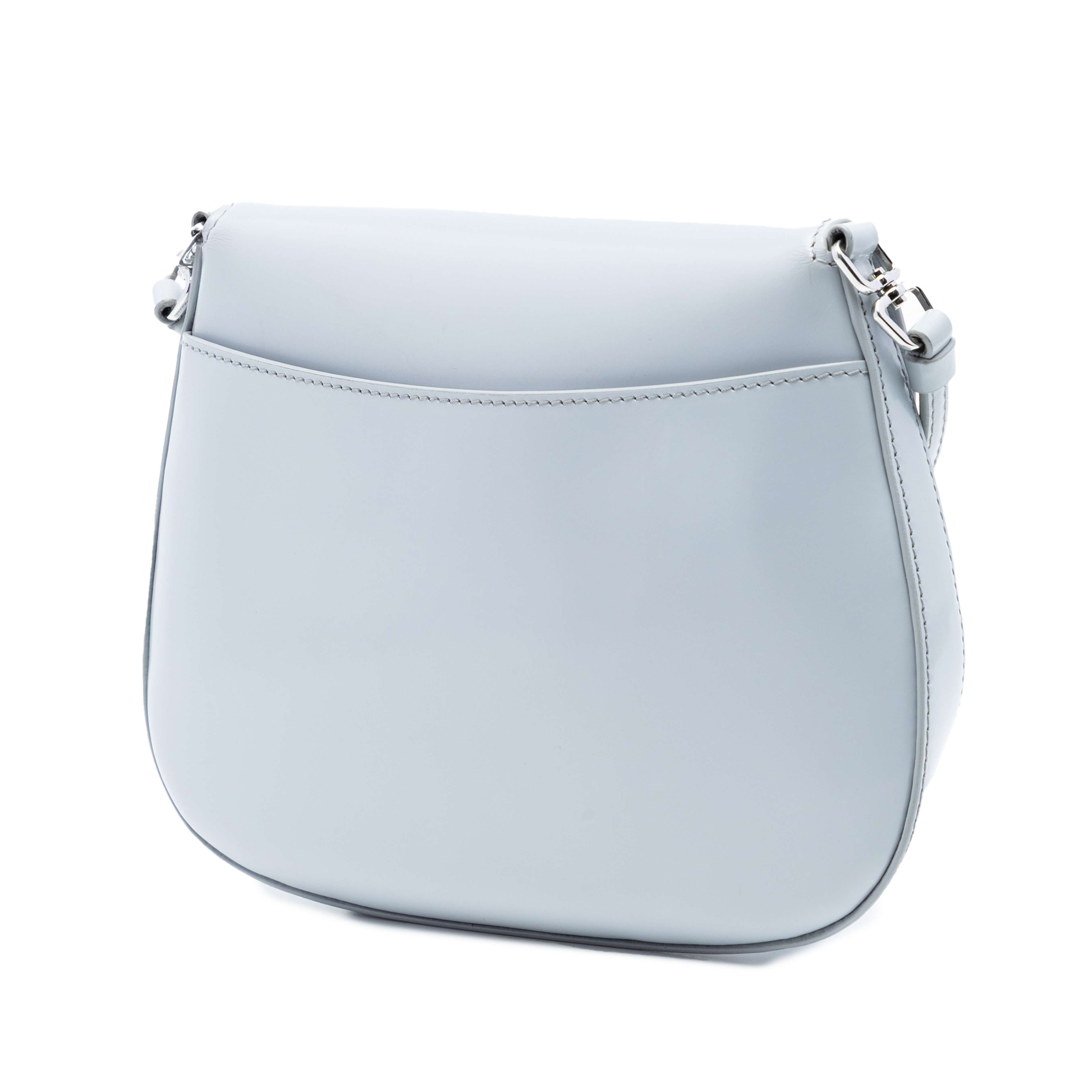Prada Mini Brushed Leather Cleo Flap, från Luxclusif, i färgen light gray. Klicka för att öppna bilden i stort format