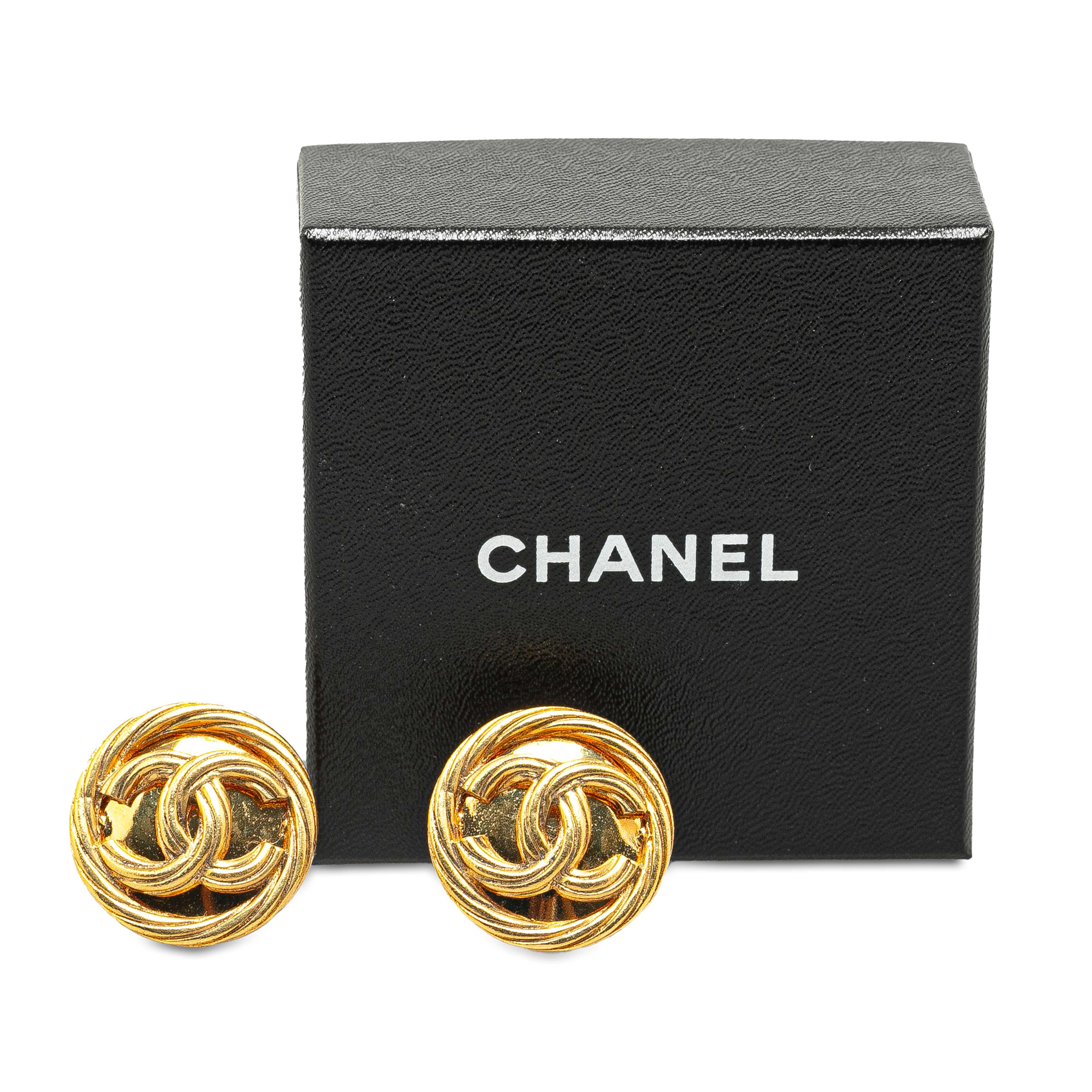 Chanel Gold Plated Cc Clip On Earrings