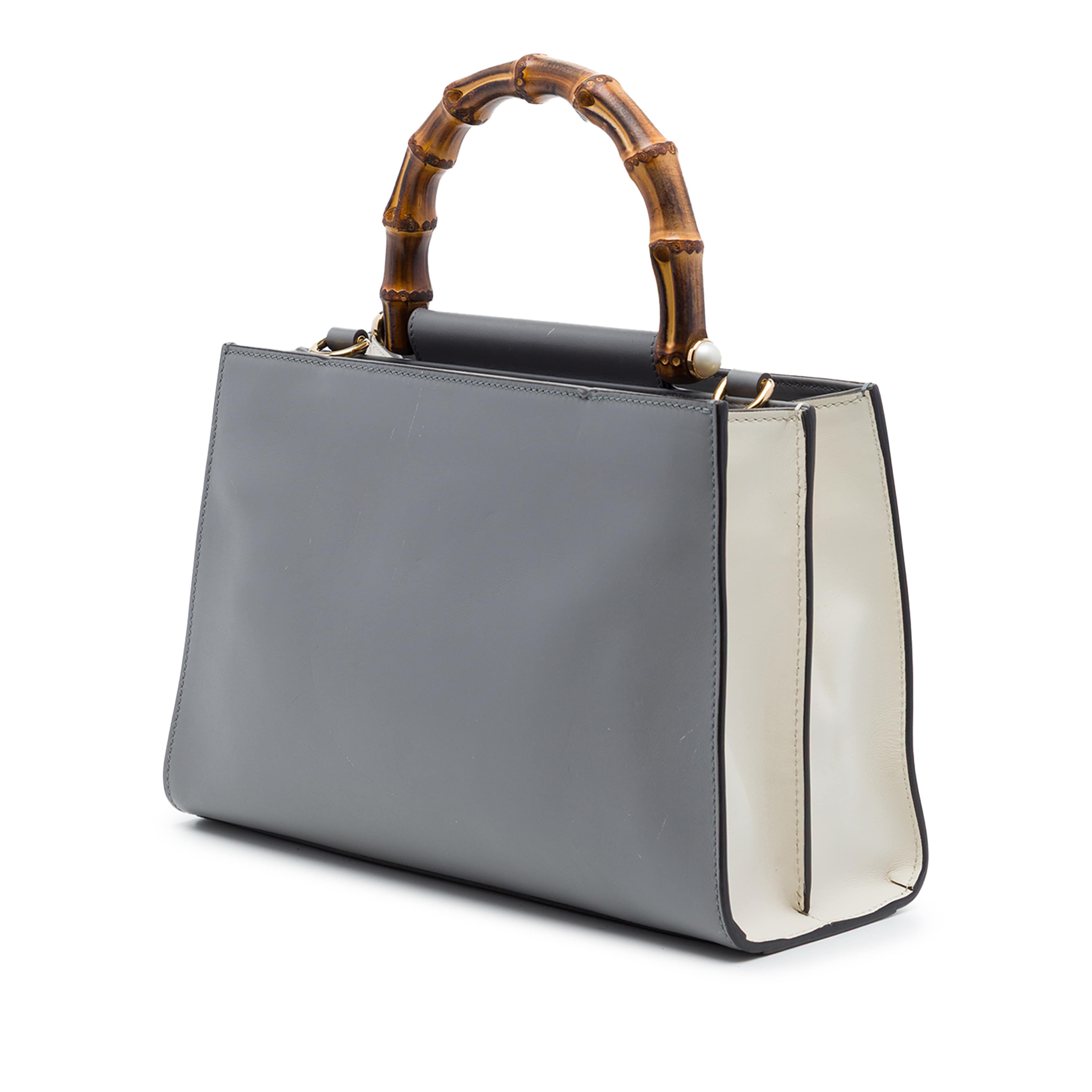 Gucci Small Calfskin Bamboo Web Nymphaea Satchel, från Luxclusif, i färgen grå. Klicka för att öppna bilden i stort format