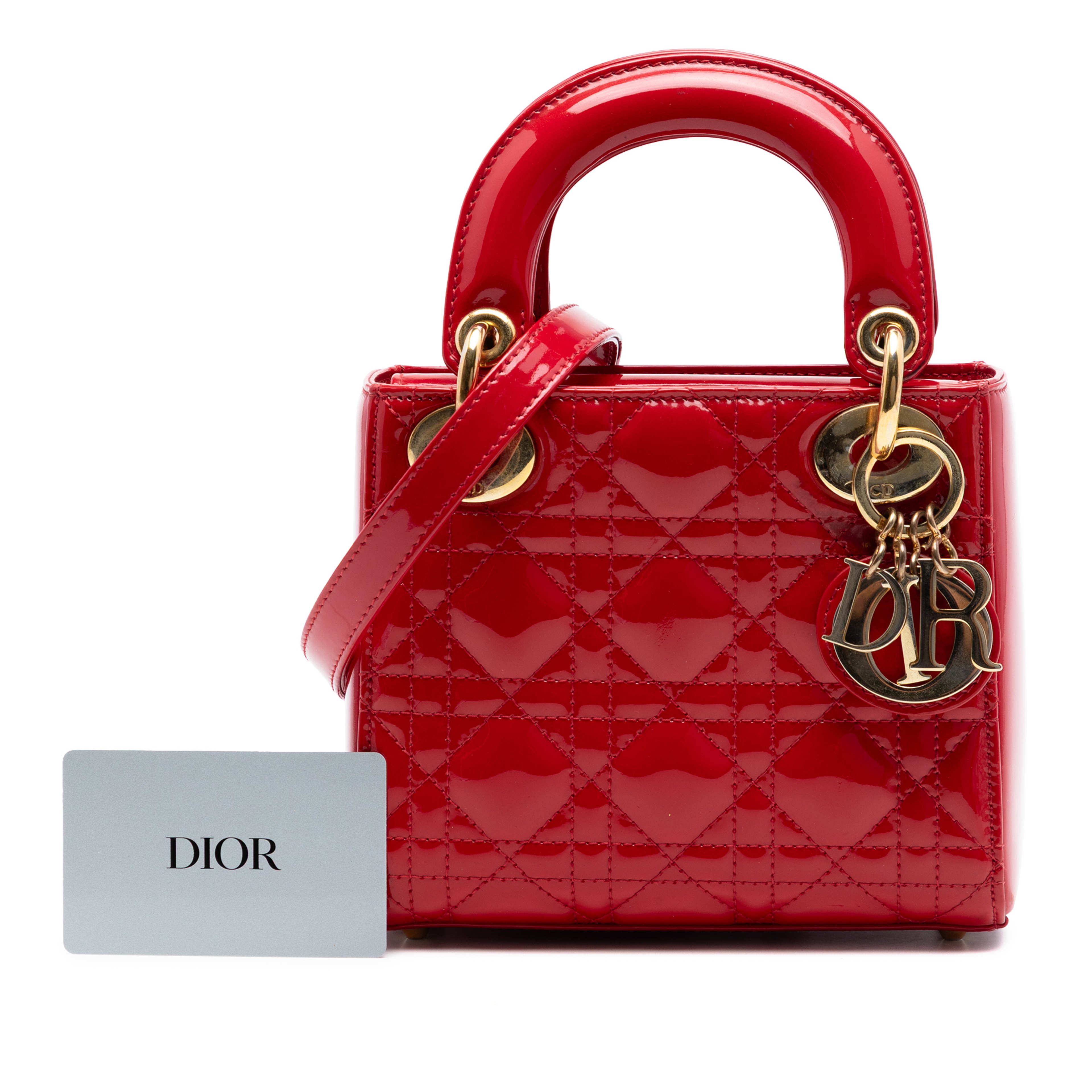 Dior Mini Patent Cannage Lady Dior, från Luxclusif, i färgen röd. Klicka för att öppna bilden i stort format
