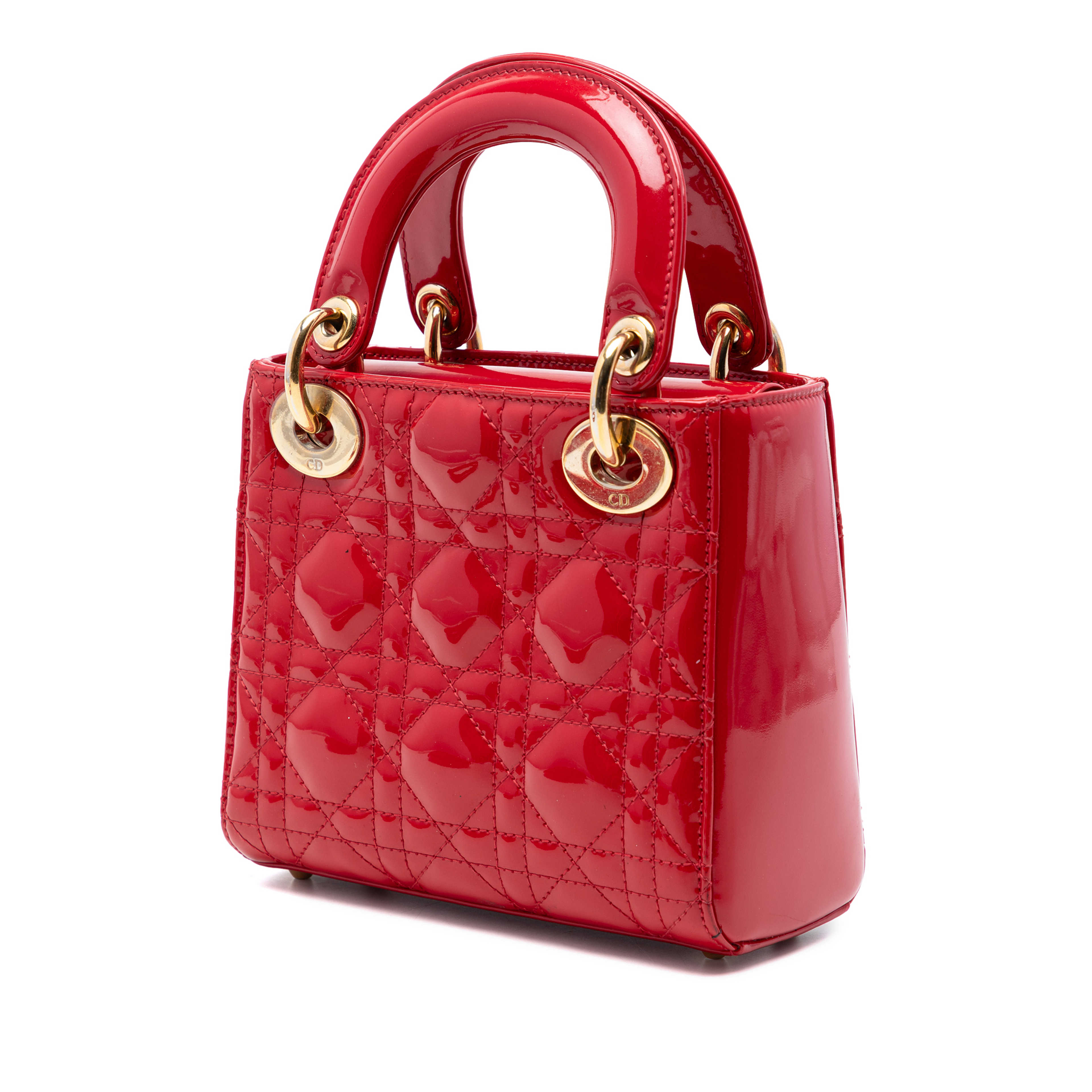 Dior Mini Patent Cannage Lady Dior, från Luxclusif, i färgen red. Klicka för att öppna bilden i stort format