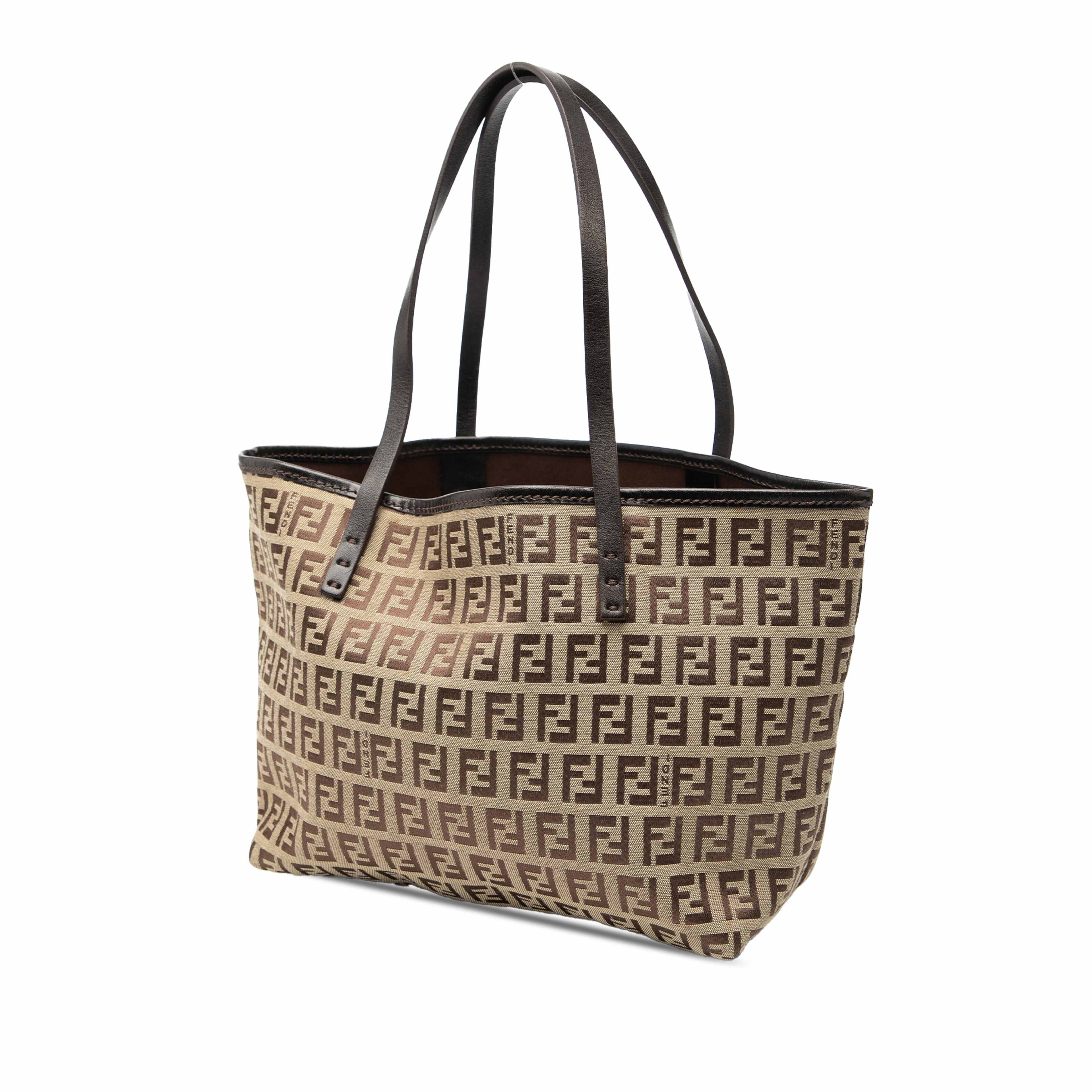Fendi Mini Zucchino Canvas Roll Tote, från Luxclusif, i färgen beige. Klicka för att öppna bilden i stort format