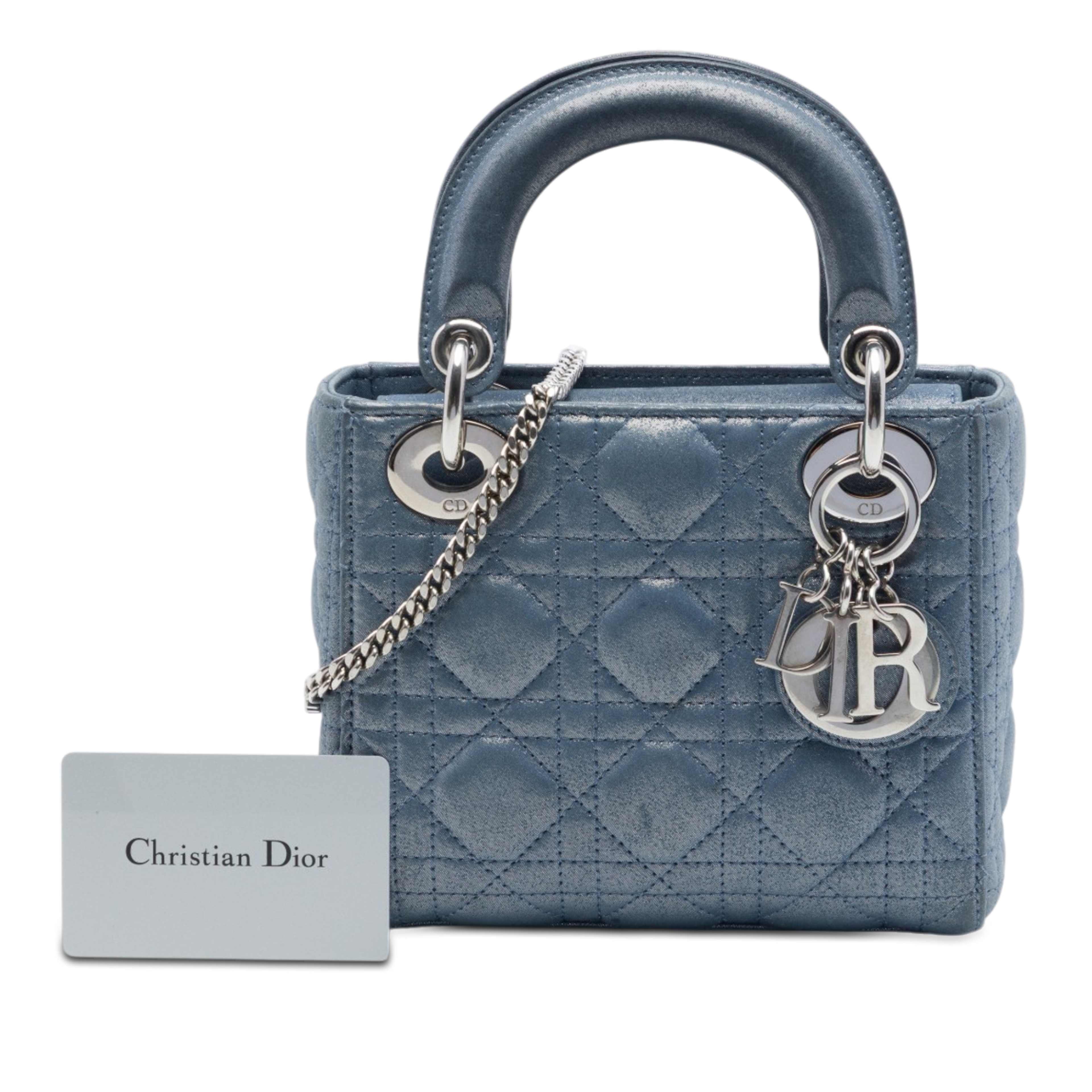 Dior Mini Iridescent Lambskin Cannage Lady Dior, från Luxclusif, i färgen blå. Klicka för att öppna bilden i stort format